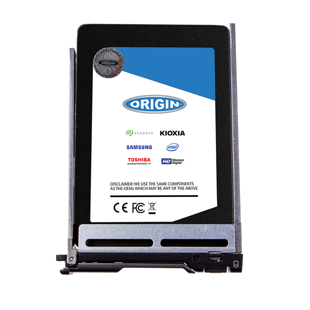 Un'unità SSD con il logo 'ORIGIN', loghi di Seagate, Kioxia, Samsung, Intel, Toshiba e WD.