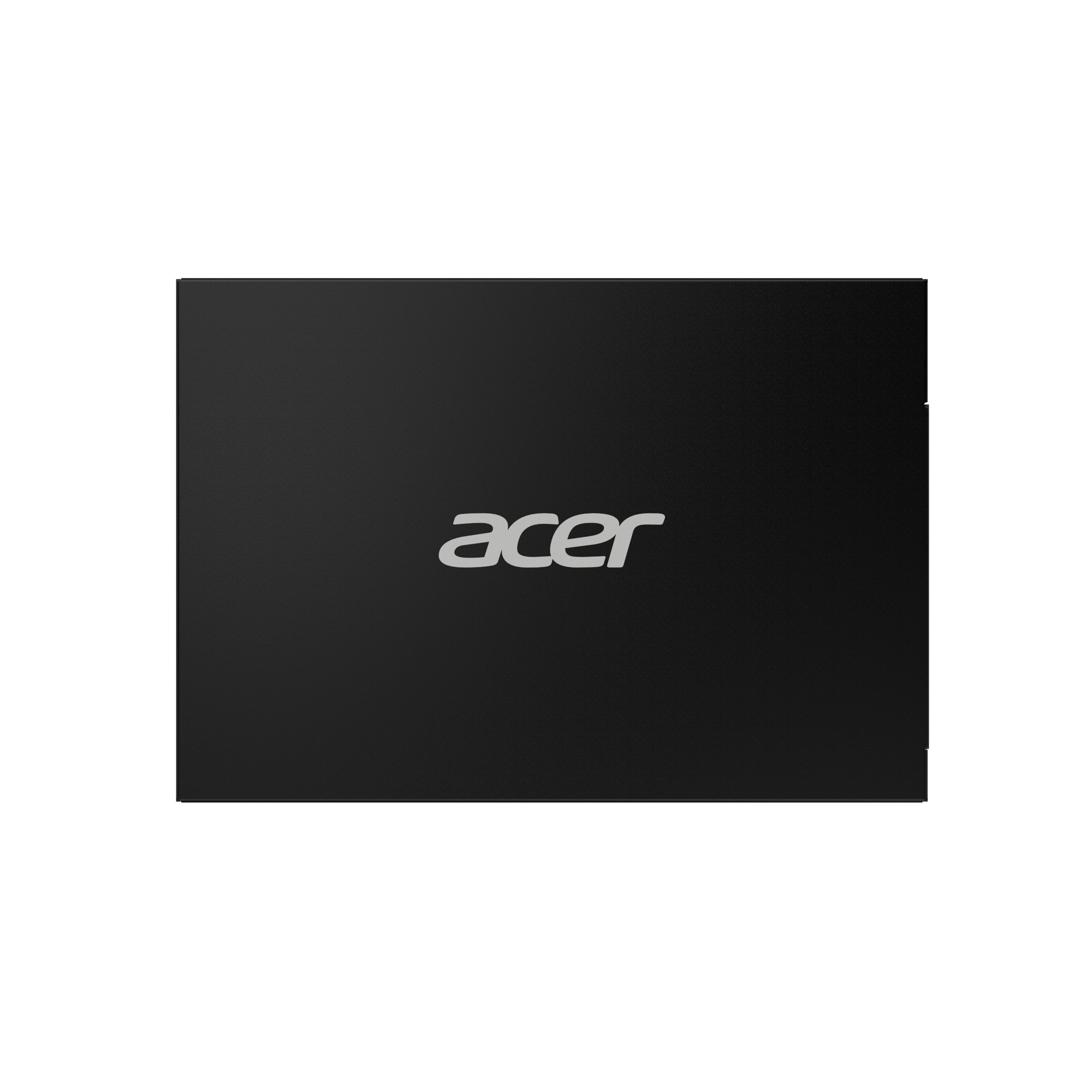 Geschlossener schwarzer Acer Laptop mit silbernem Acer Logo. Weißer Hintergrund.