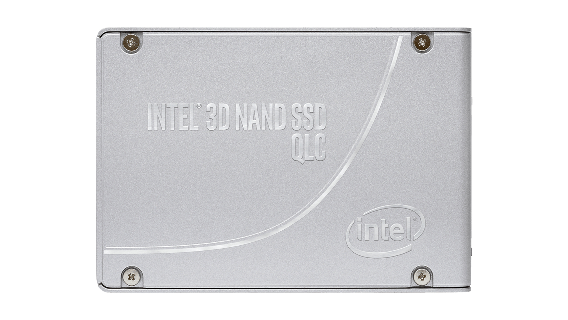 SSD argento con logo Intel e testo: Intel 3D NAND SSD QLC.