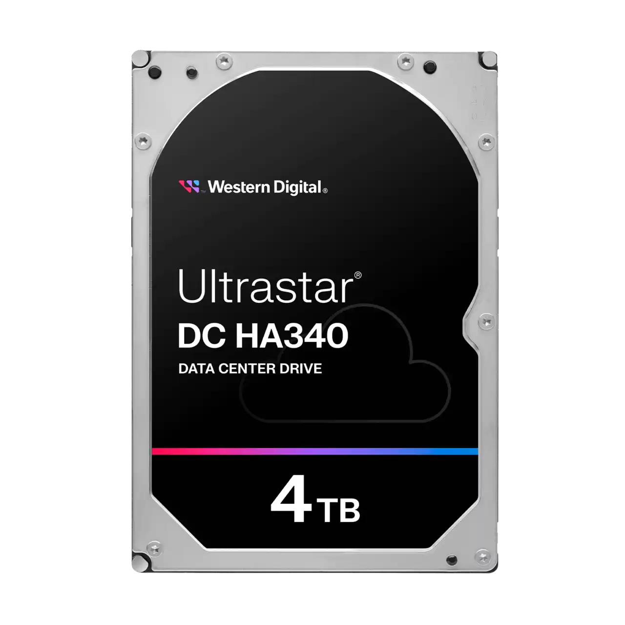 Dysk twardy Western Digital Ultrastar. Czarno-srebrna obudowa, biała etykieta z tekstem.