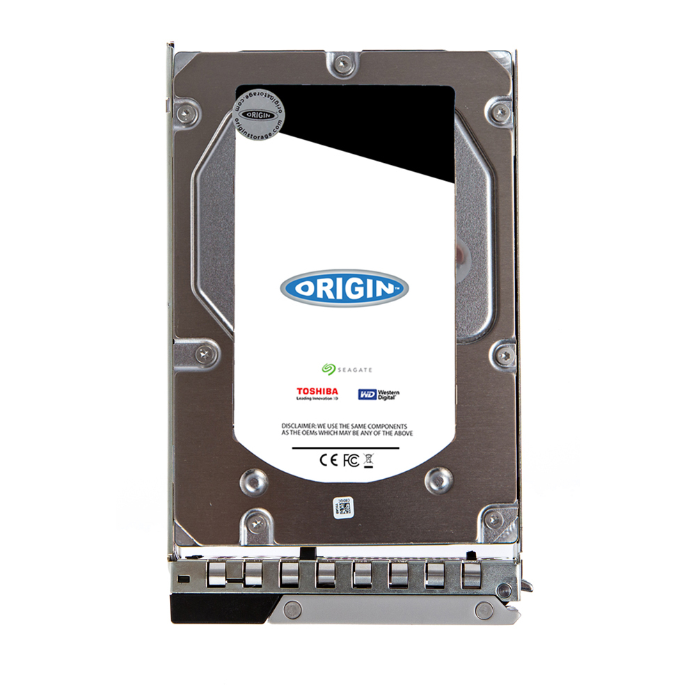 Disco rigido con logo Origin. Cassa in metallo argentato ed etichetta bianca con testo e loghi.