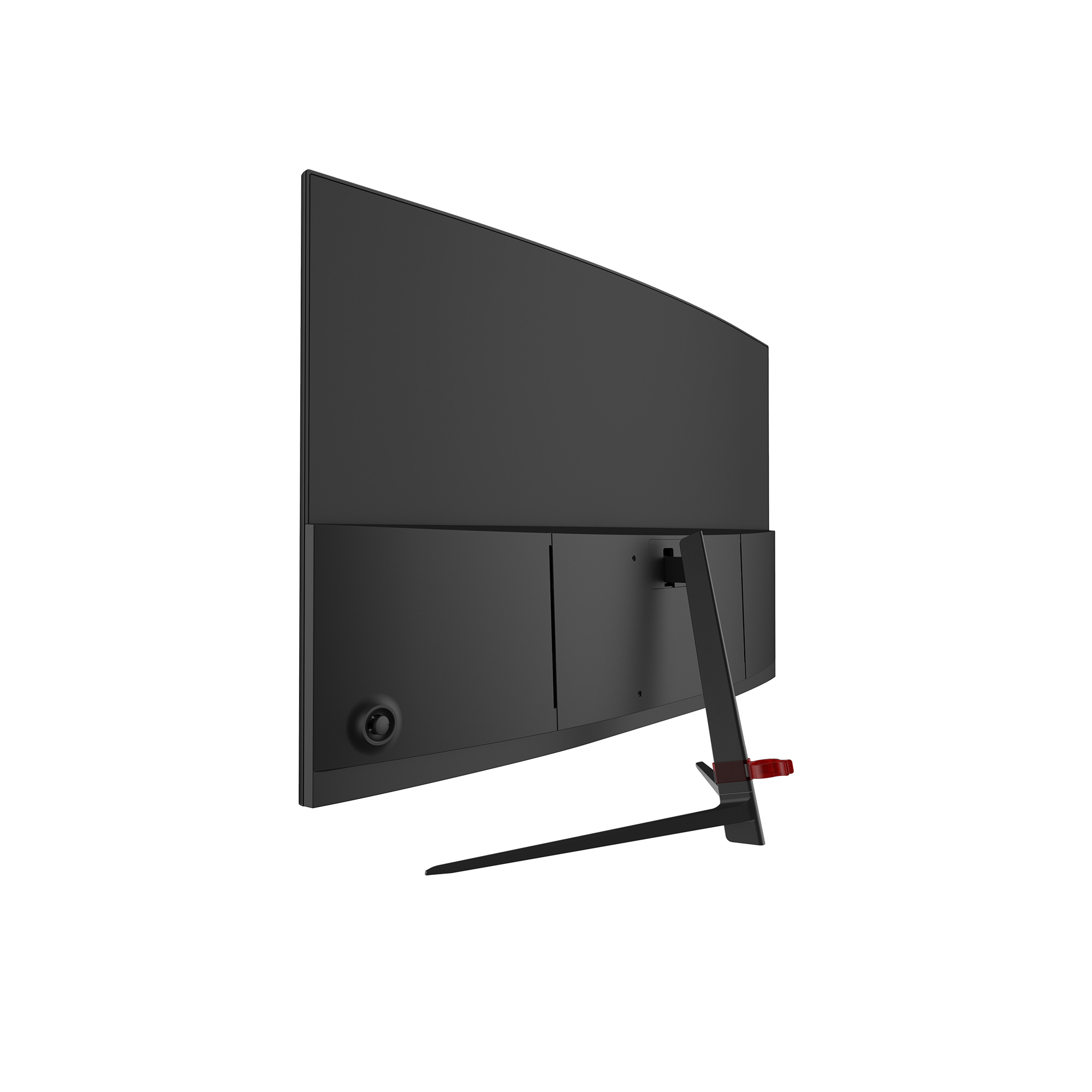 Widok z tyłu pod kątem monitora, pokazujący czarny tył i podstawę.