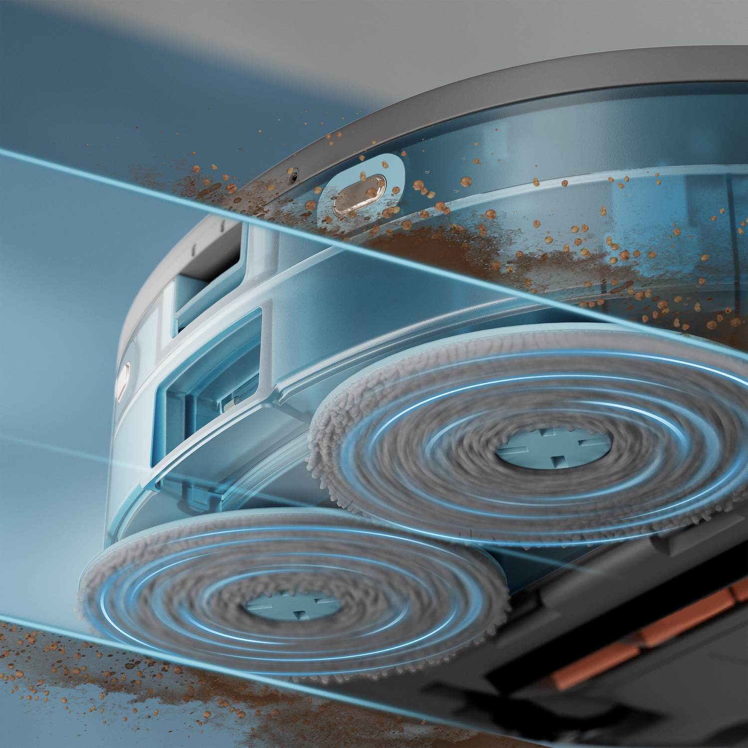 Zbliżenie na mechanizm czyszczący robota sprzątającego Philips, pokazujące szczotki.