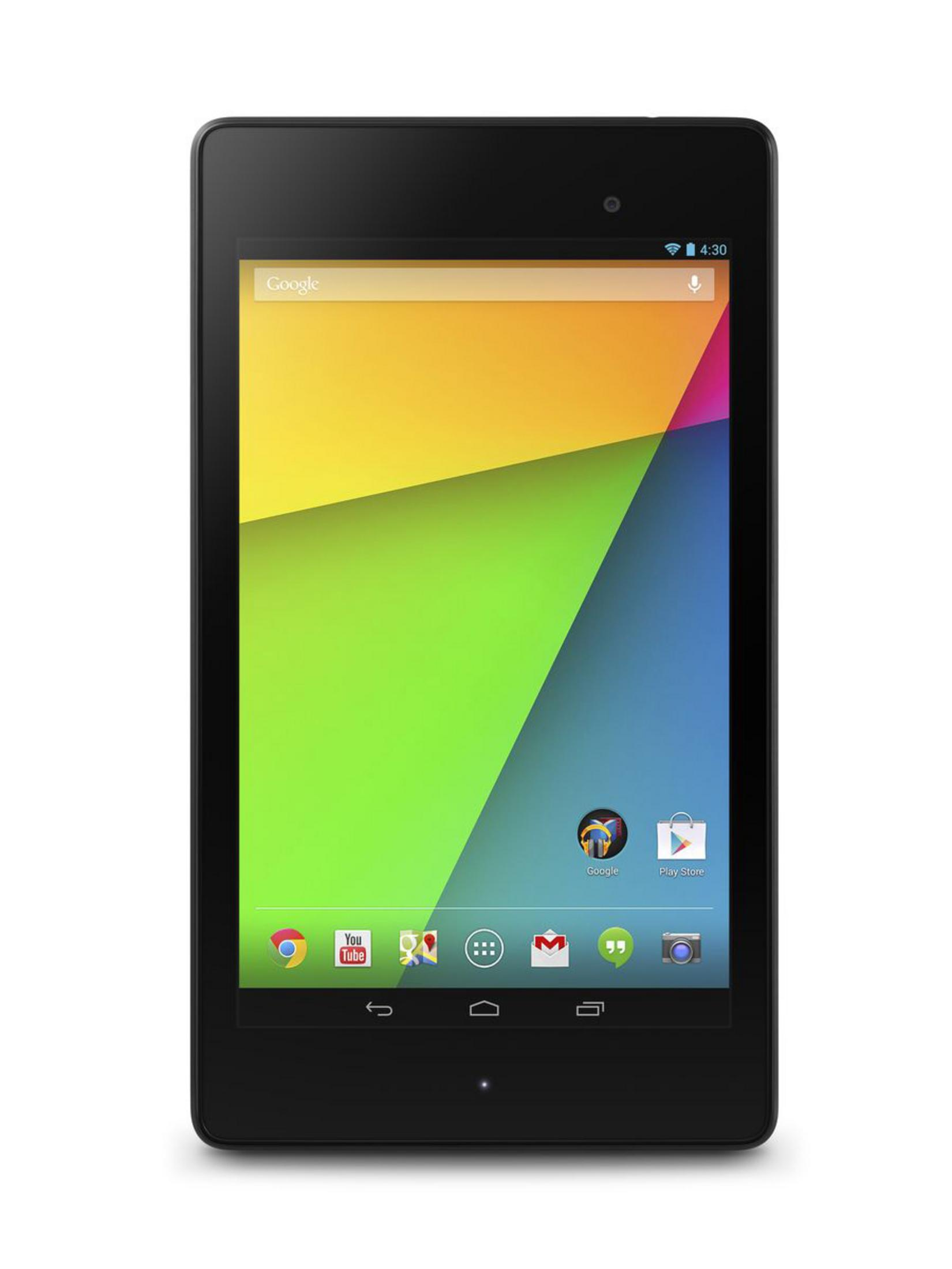 Ein Tablet mit farbenfrohem Display, das die Uhrzeit und das Google-Logo zeigt.