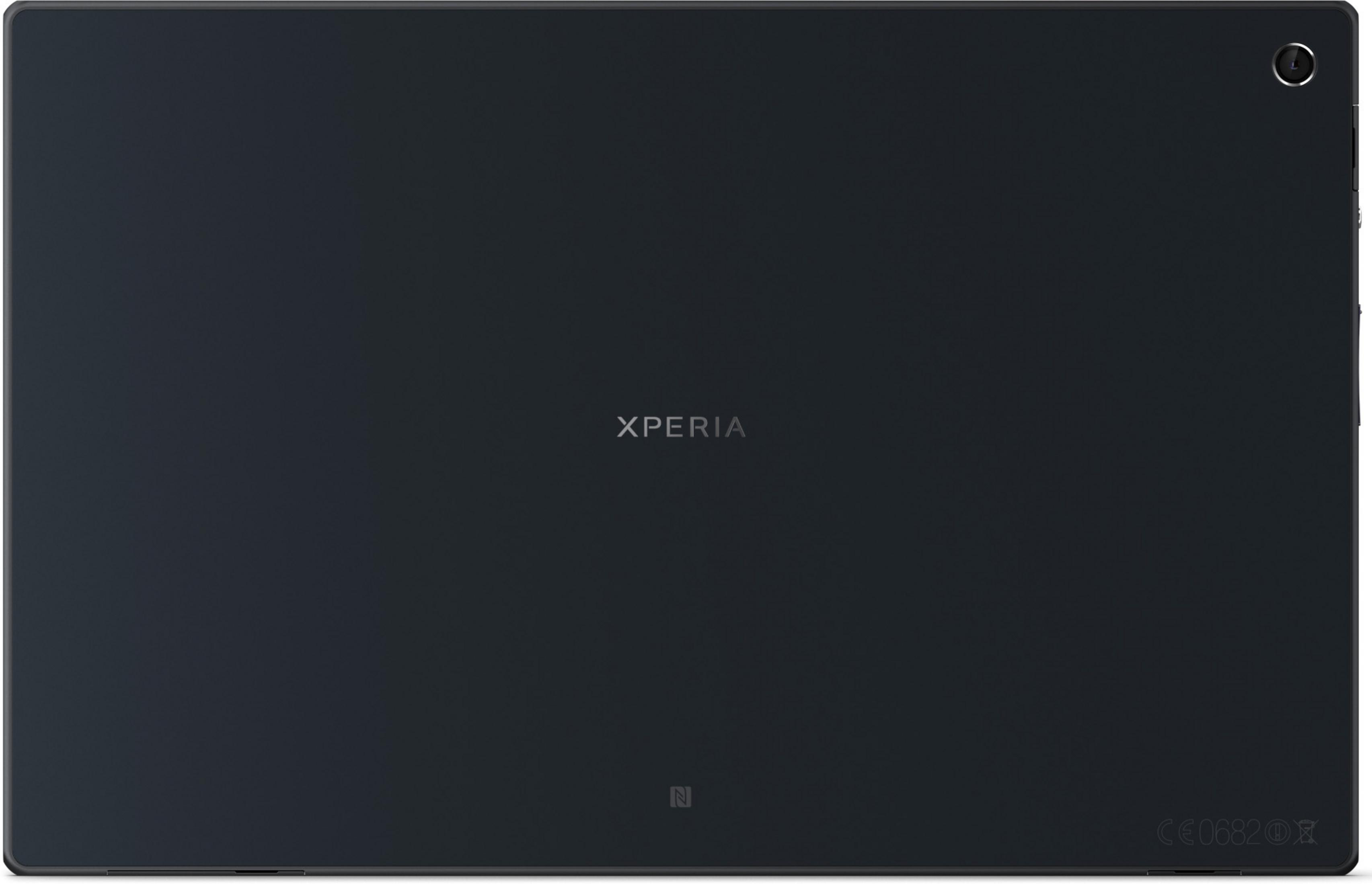 Schwarze Tablet-Rückseite mit 'XPERIA'-Text. Kamera und NFC-Logo sind sichtbar.