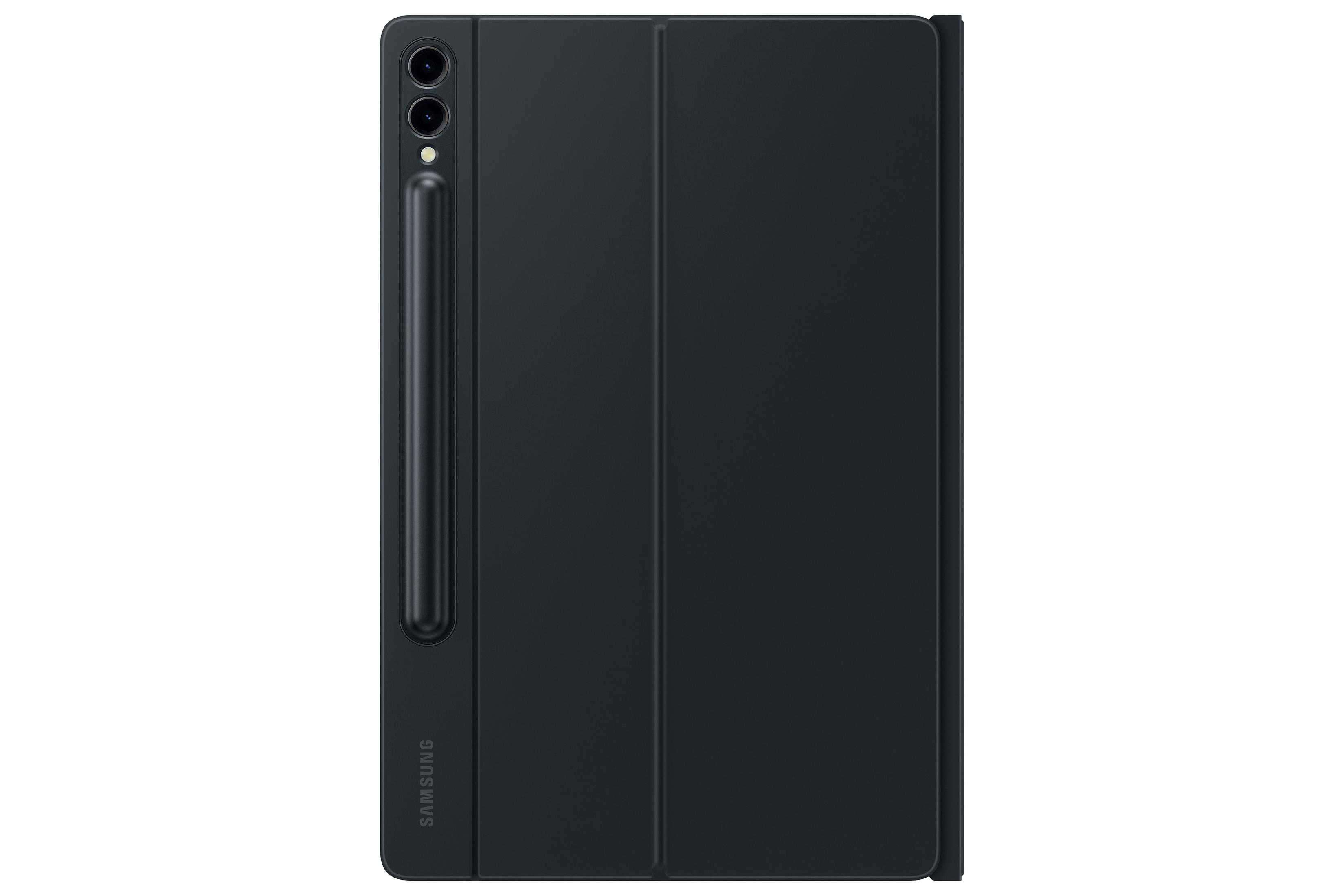 Schwarze Tablethülle mit Stift. Das Samsung-Logo ist sichtbar.