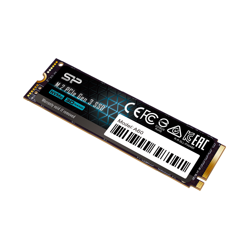 Una tarjeta SSD negra y azul con el nombre de modelo A60. Tiene las marcas CEFC y R-SLL-PA4A0.