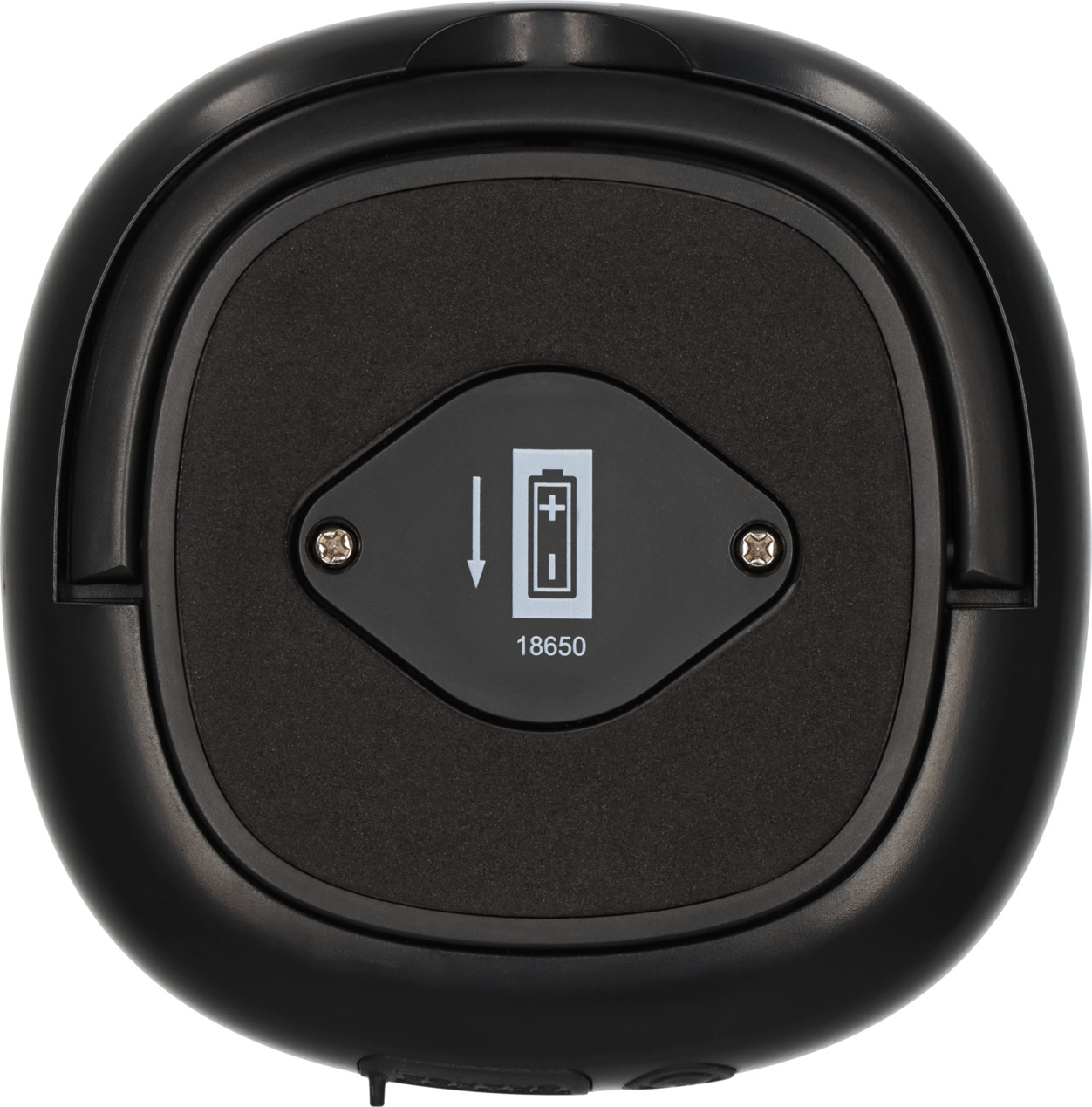 Czarny, okrągły obiekt z ikoną baterii i etykietą 18650.