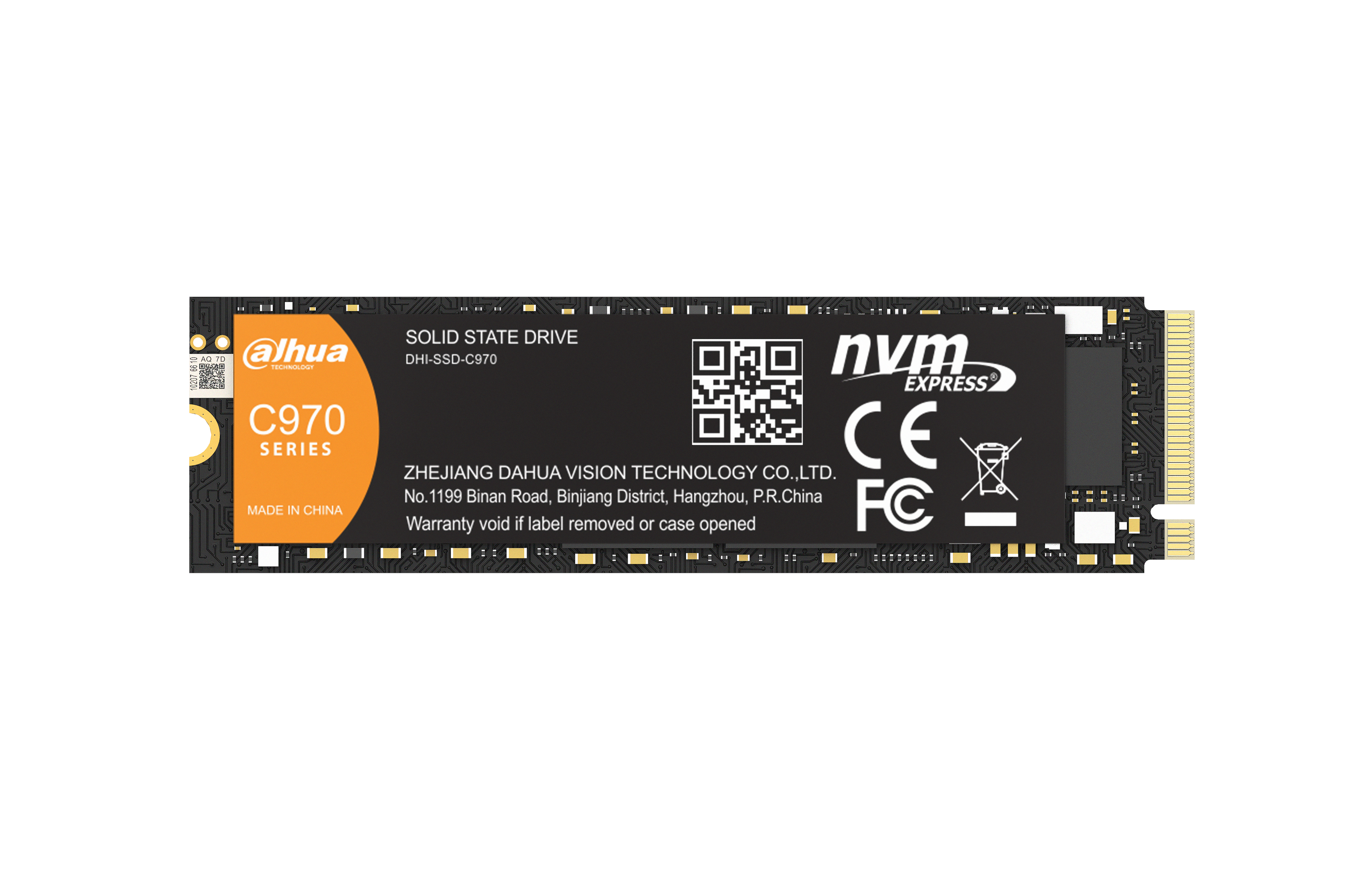 Dysk SSD NVMe, czarno-pomarańczowy z tekstem, na białym tle.