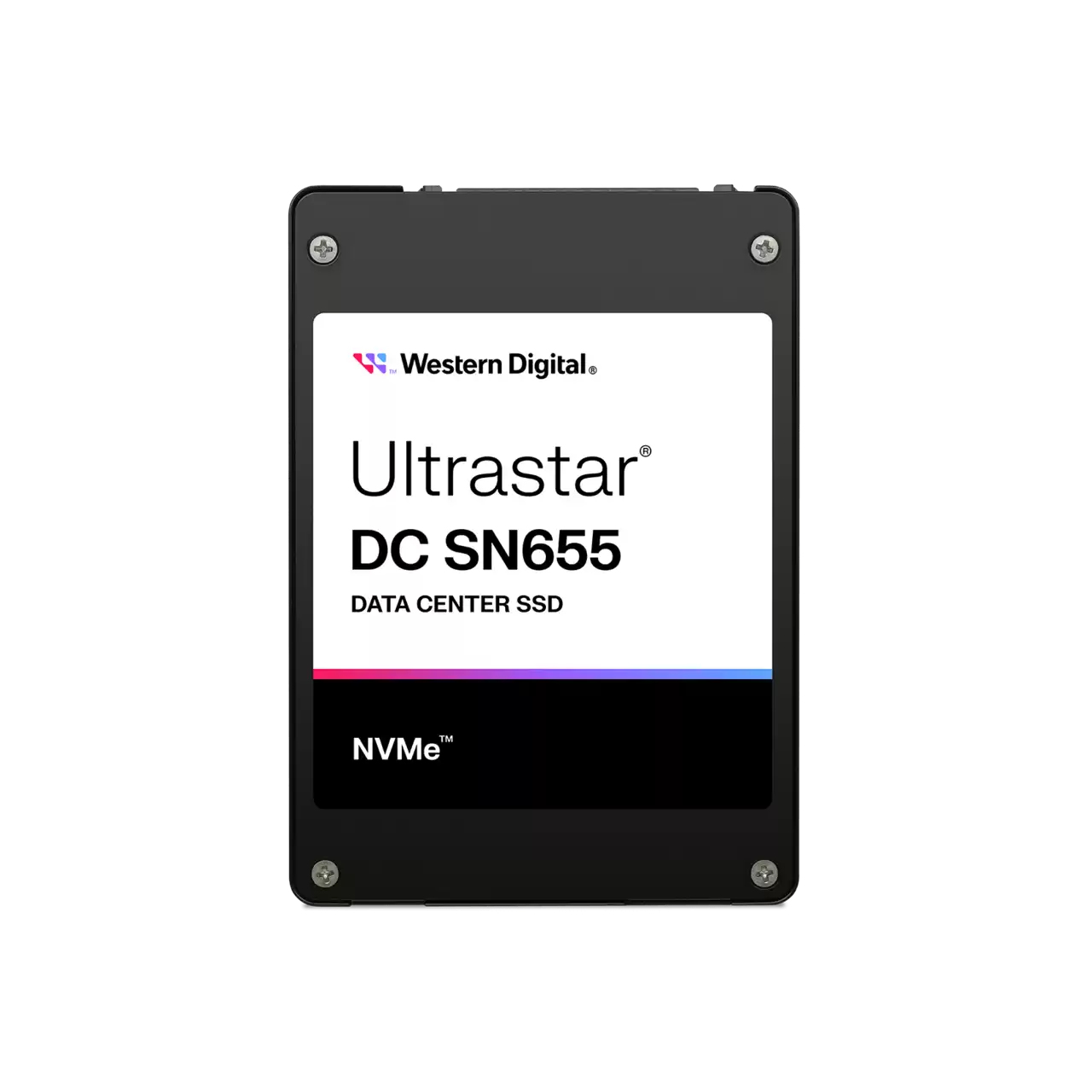 SSD nero con etichetta bianca e testo Western Digital, isolato su bianco.