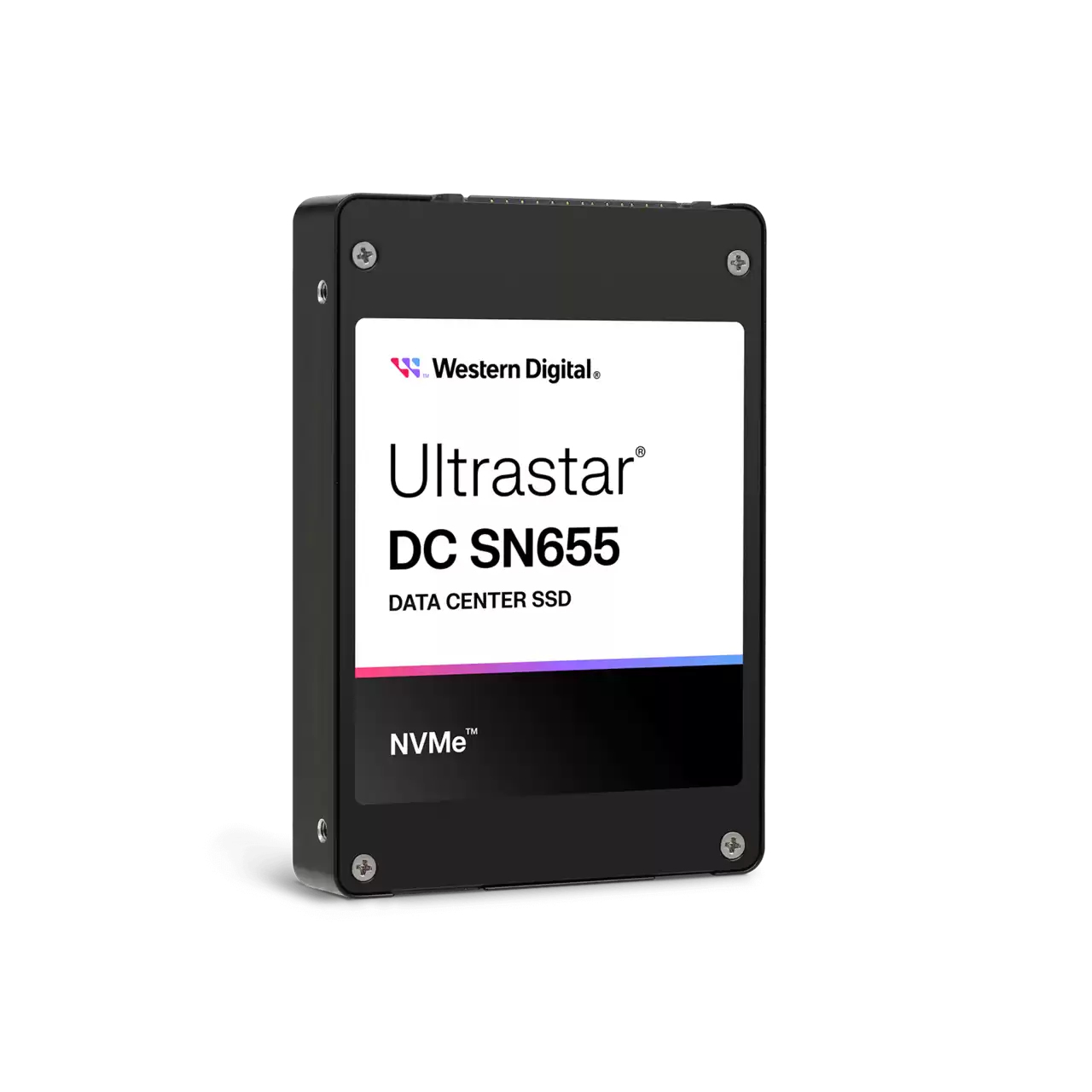 SSD nero con etichetta bianca e testo Western Digital, isolato su bianco.