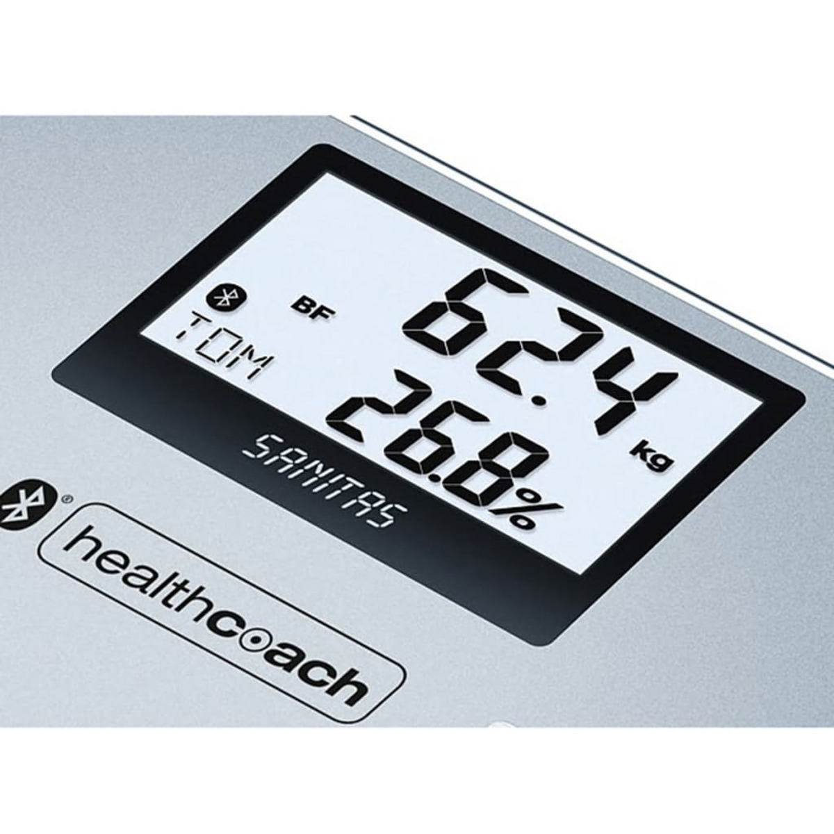 Waga cyfrowa wyświetlająca wagę i procent tkanki tłuszczowej. Sanitas.