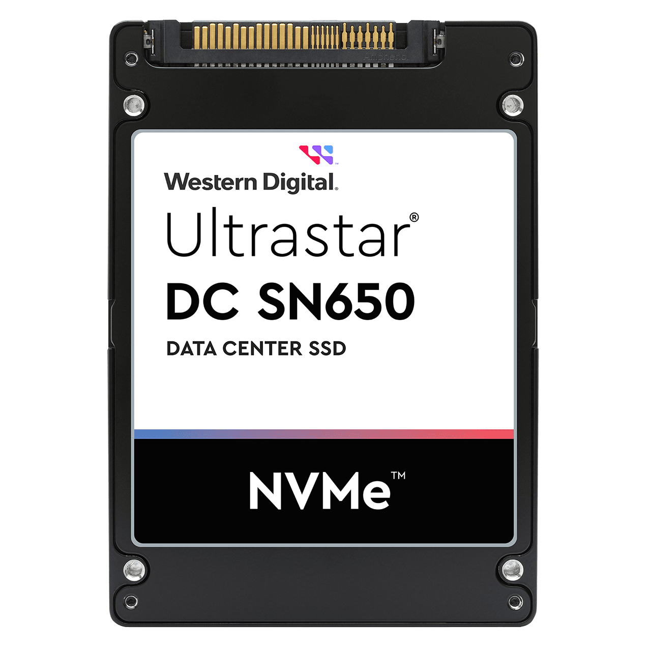 Un SSD in bianco e nero con il logo Western Digital Ultrastar e NVMe.