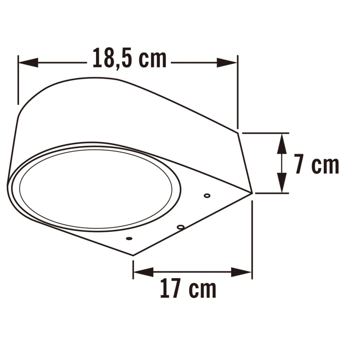 Disegno al tratto di una lampada con dimensioni.
