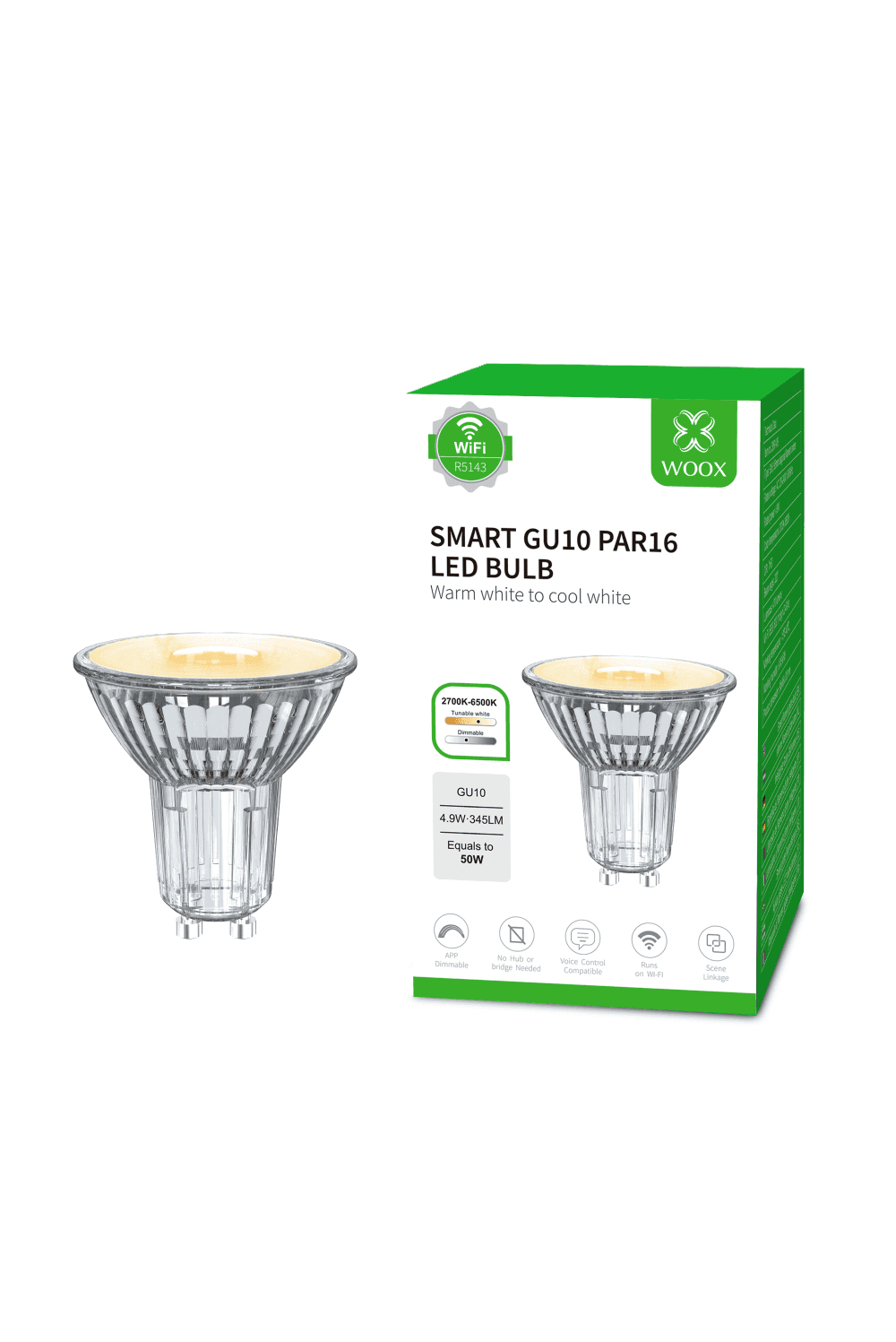 Una lampadina intelligente e scatola. Colori bianco e oro.