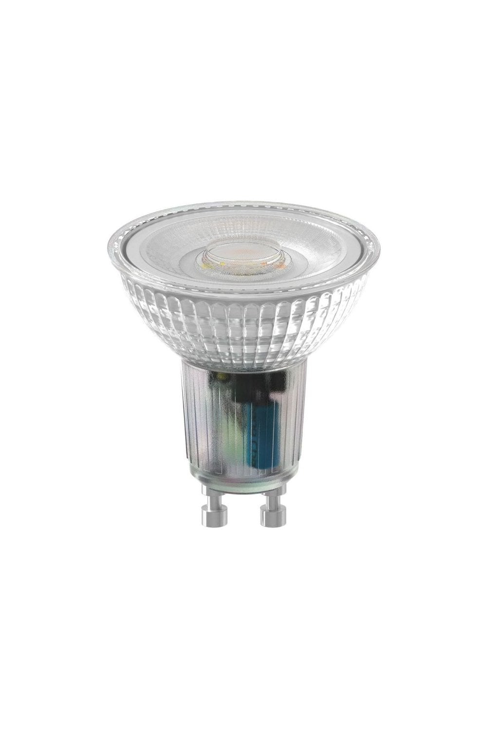 Una lampadina intelligente con una base argentata.