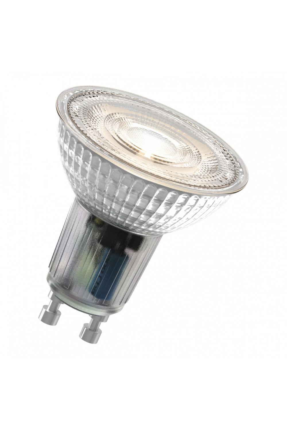 Una lampadina intelligente con una base argentata.