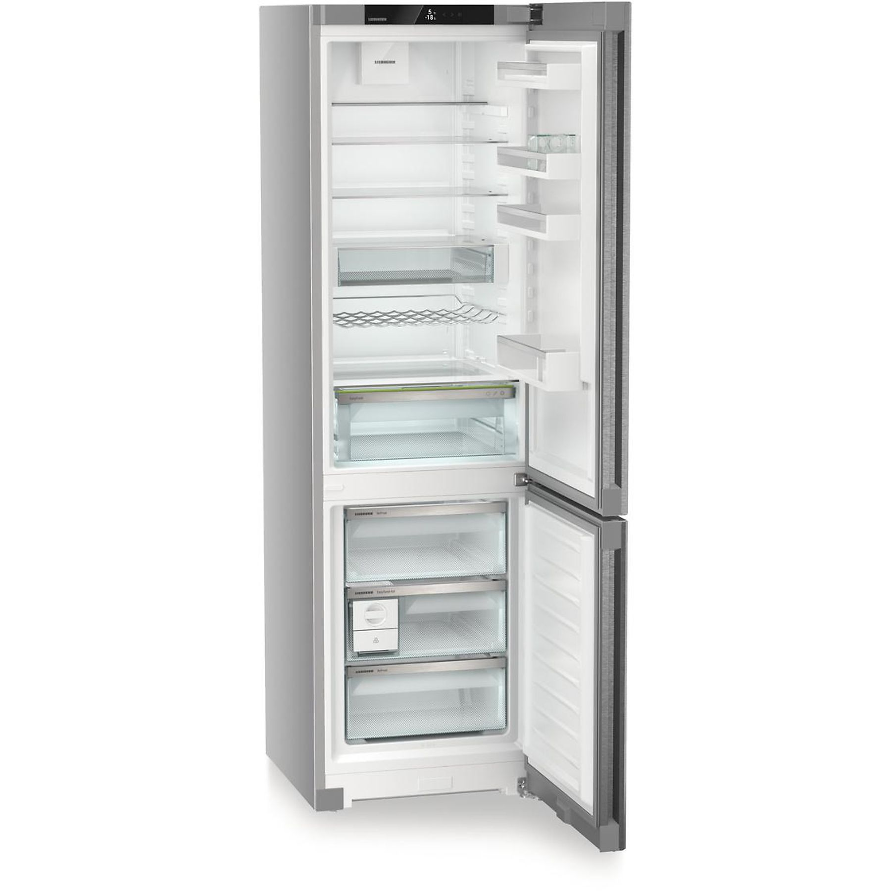 Las puertas cerradas de un refrigerador, con herrajes de montaje visibles.