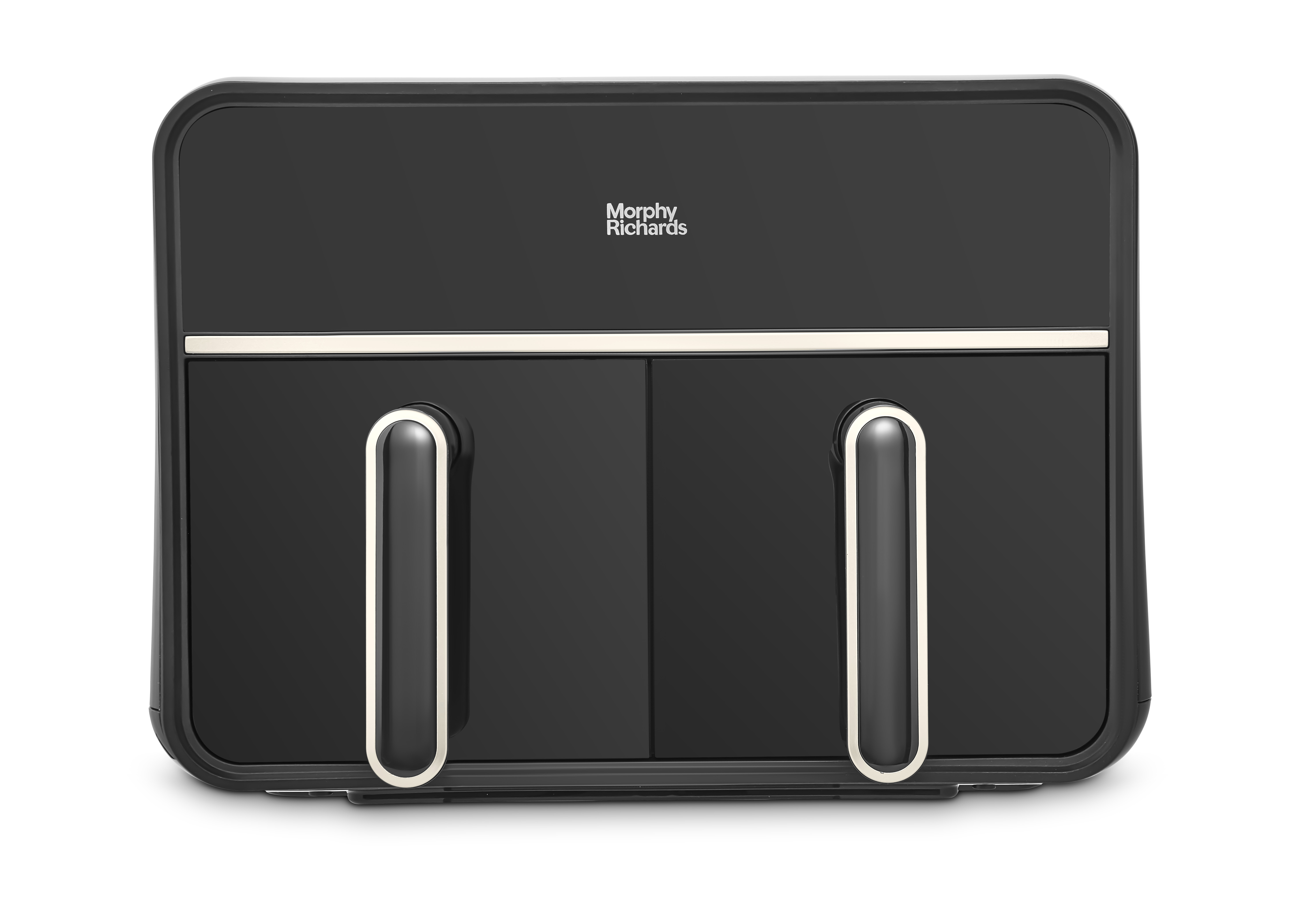 Friggitrice ad aria Morphy Richards nera, design elegante e configurazione a doppio cestello.
