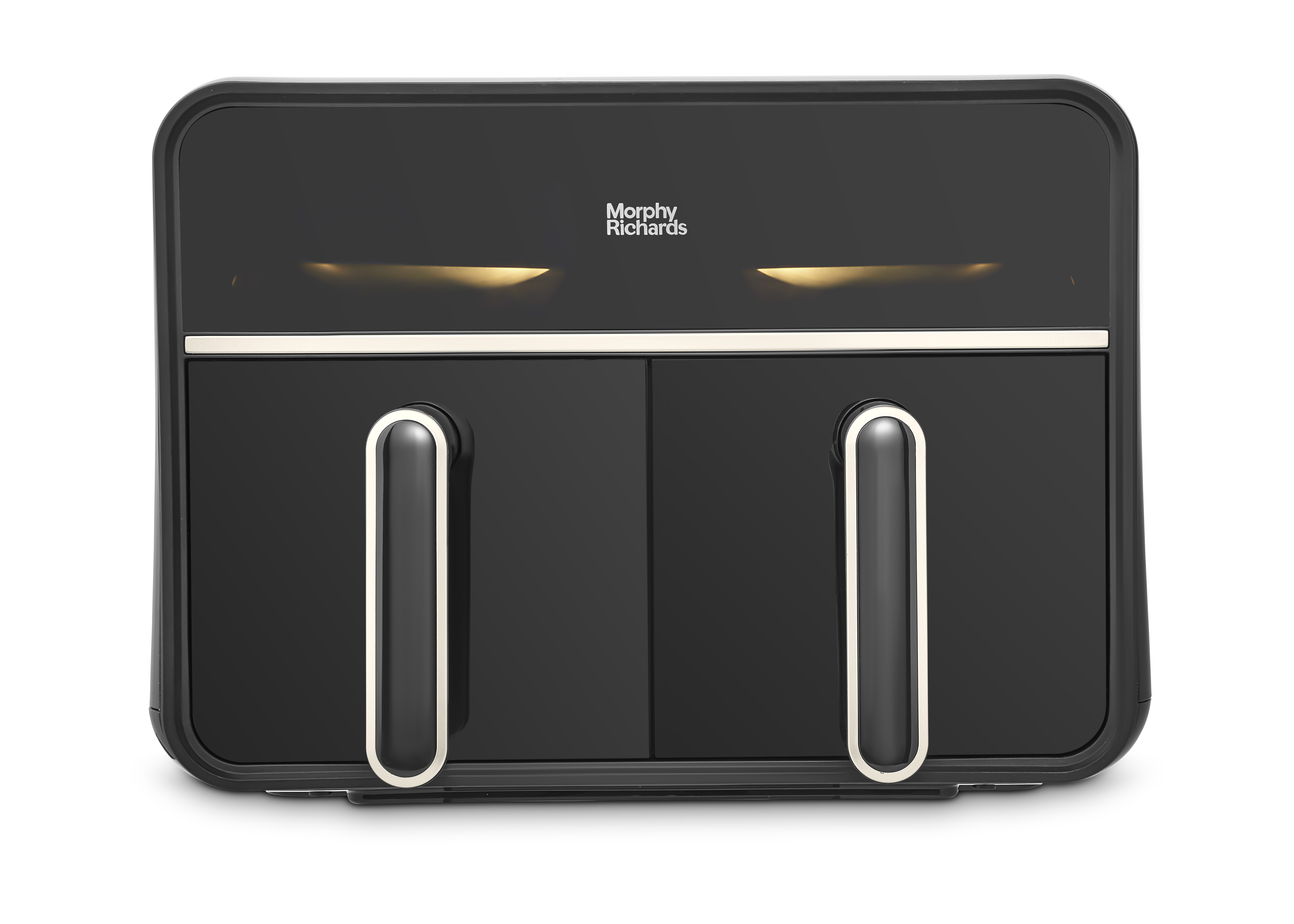 Friggitrice ad aria nera, marchio Morphy Richards, con due maniglie, su sfondo bianco.