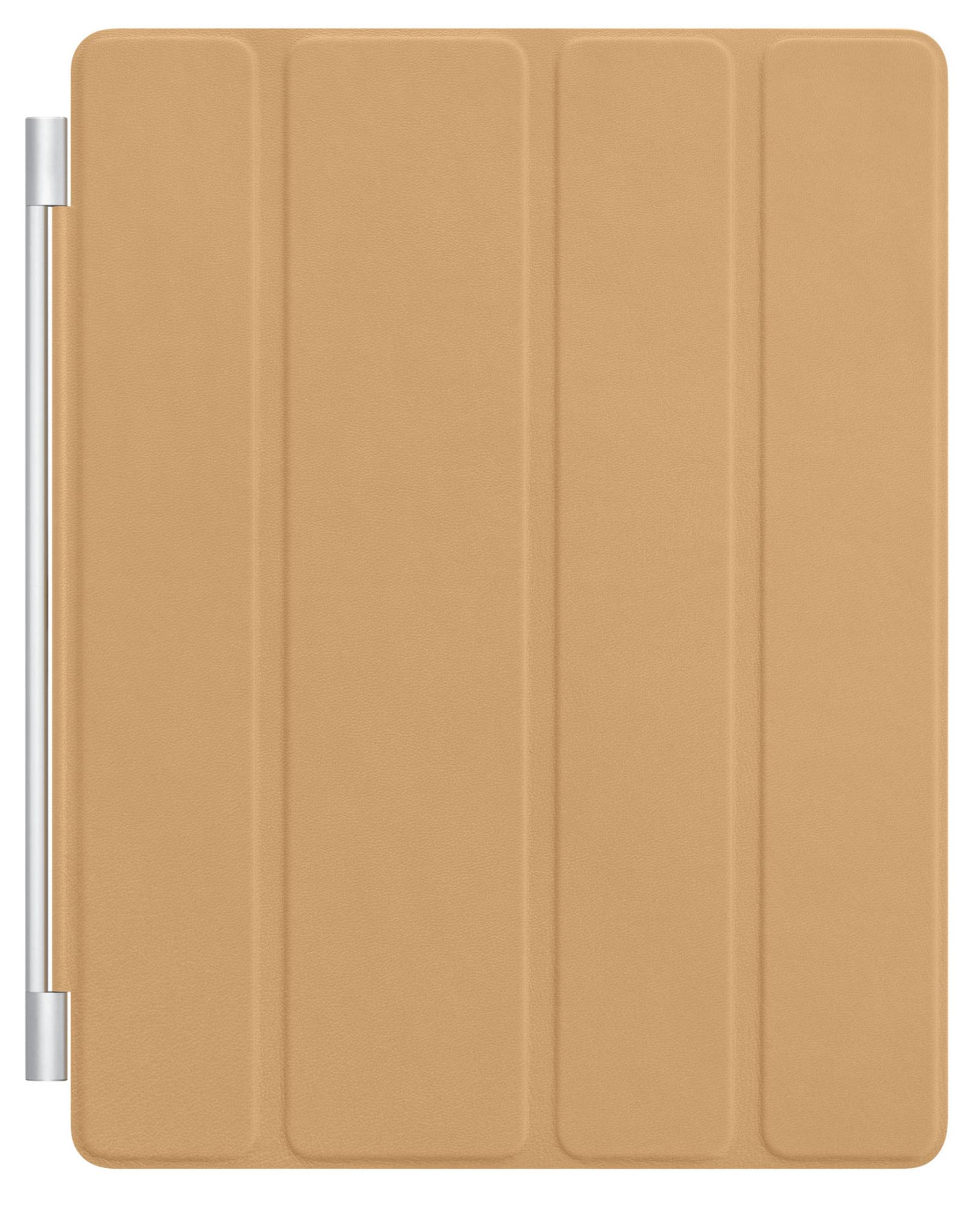 Custodia per tablet chiusa color cachi con cerniera in metallo argentato sul lato sinistro.