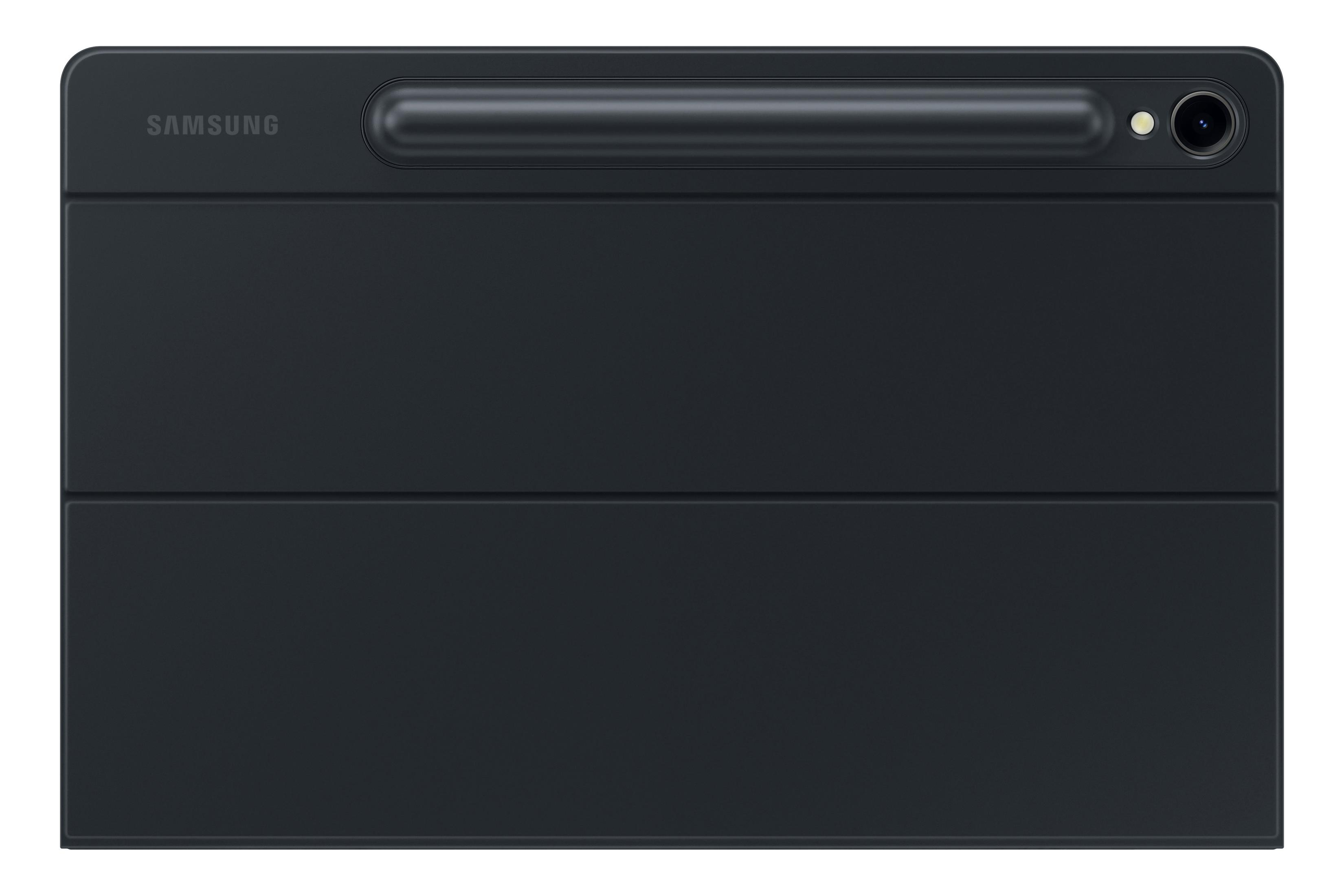 Eine schwarze Tablet-Hülle mit dem Samsung-Logo. Sie ist geschlossen.