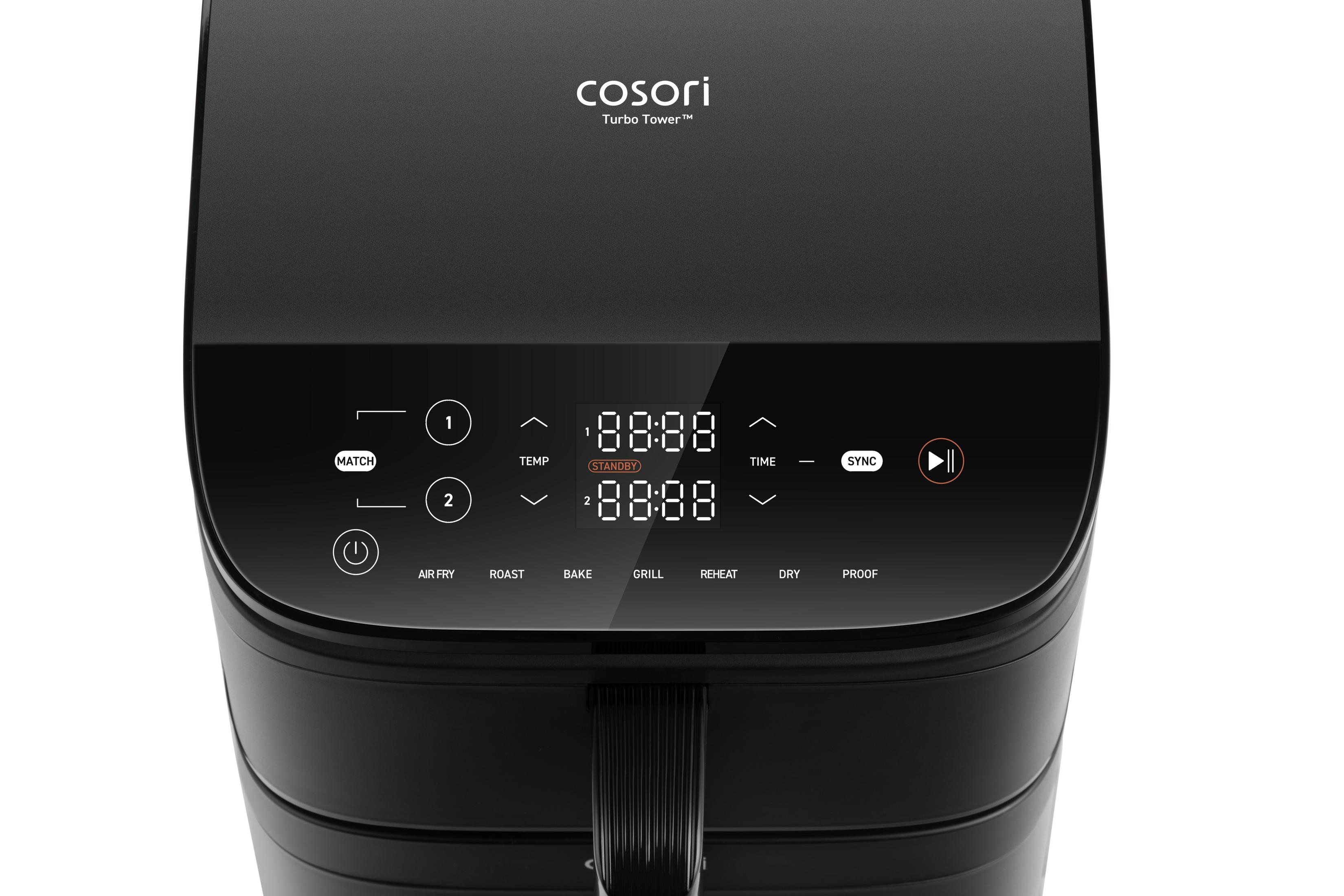 Czarny panel sterowania frytkownicy powietrznej z wyświetlaczem i opcjami gotowania.