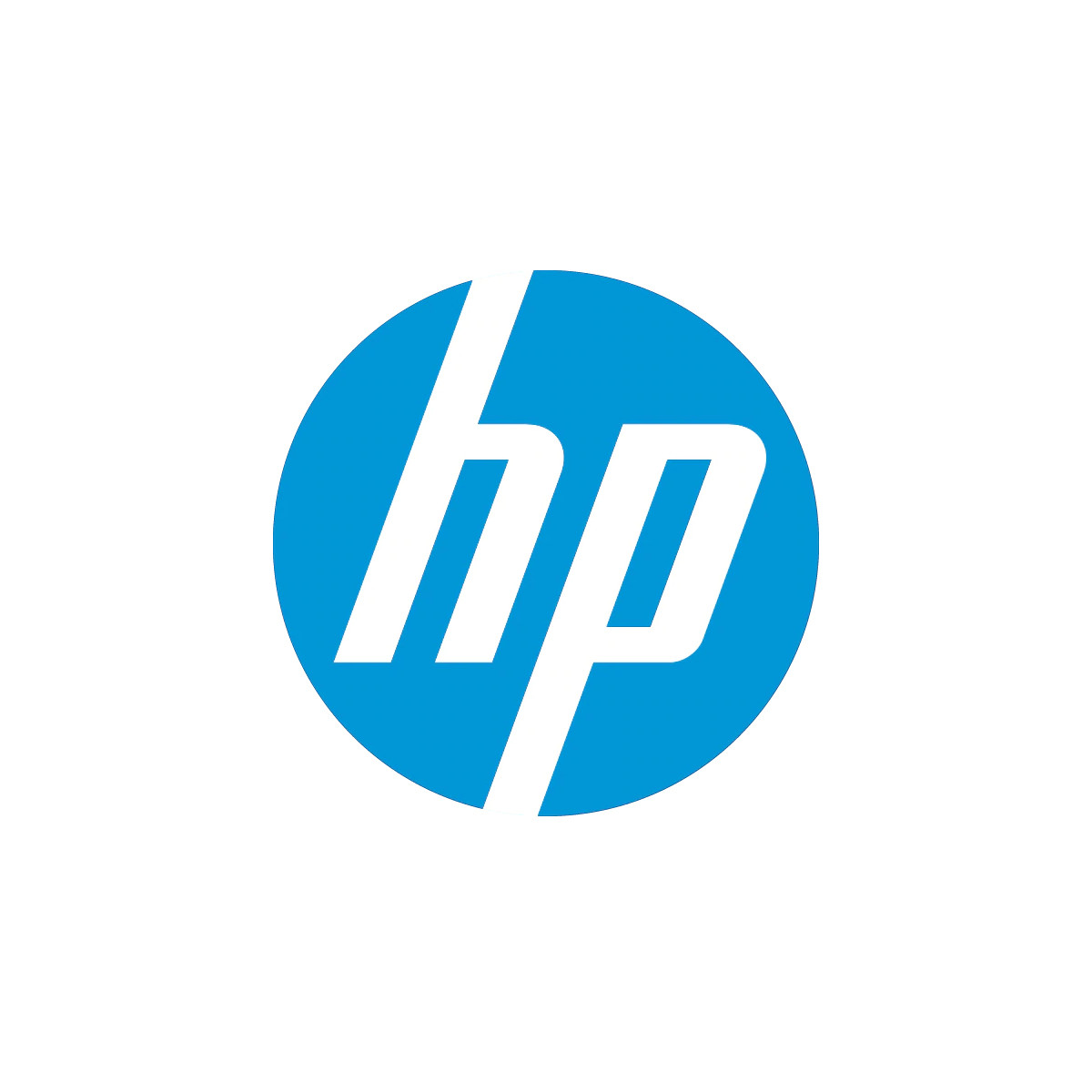 Logo HP su cerchio blu, 'hp' bianco all'interno. Design semplice e pulito.