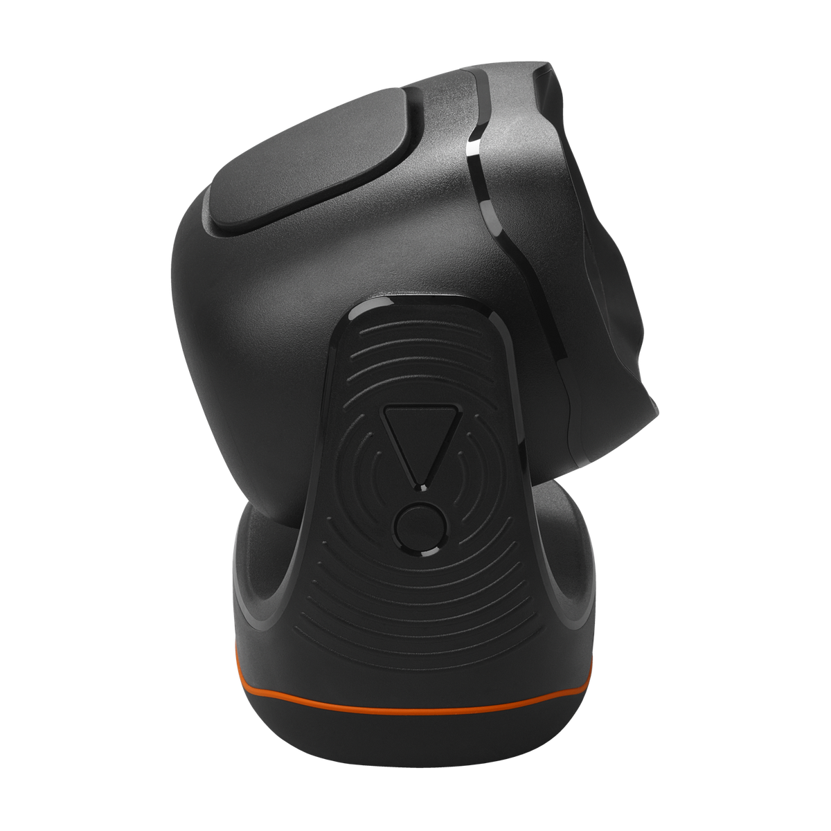 Docking station per altoparlanti JBL nera con un accento arancione sulla base.