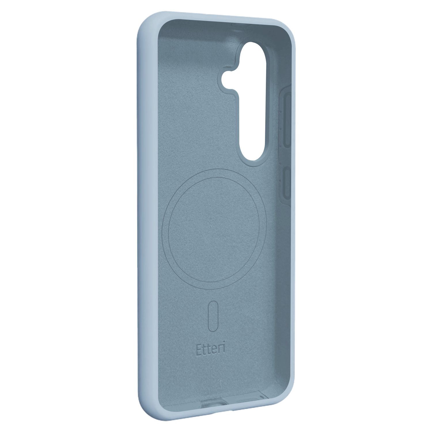 Interno della custodia blu per telefono.