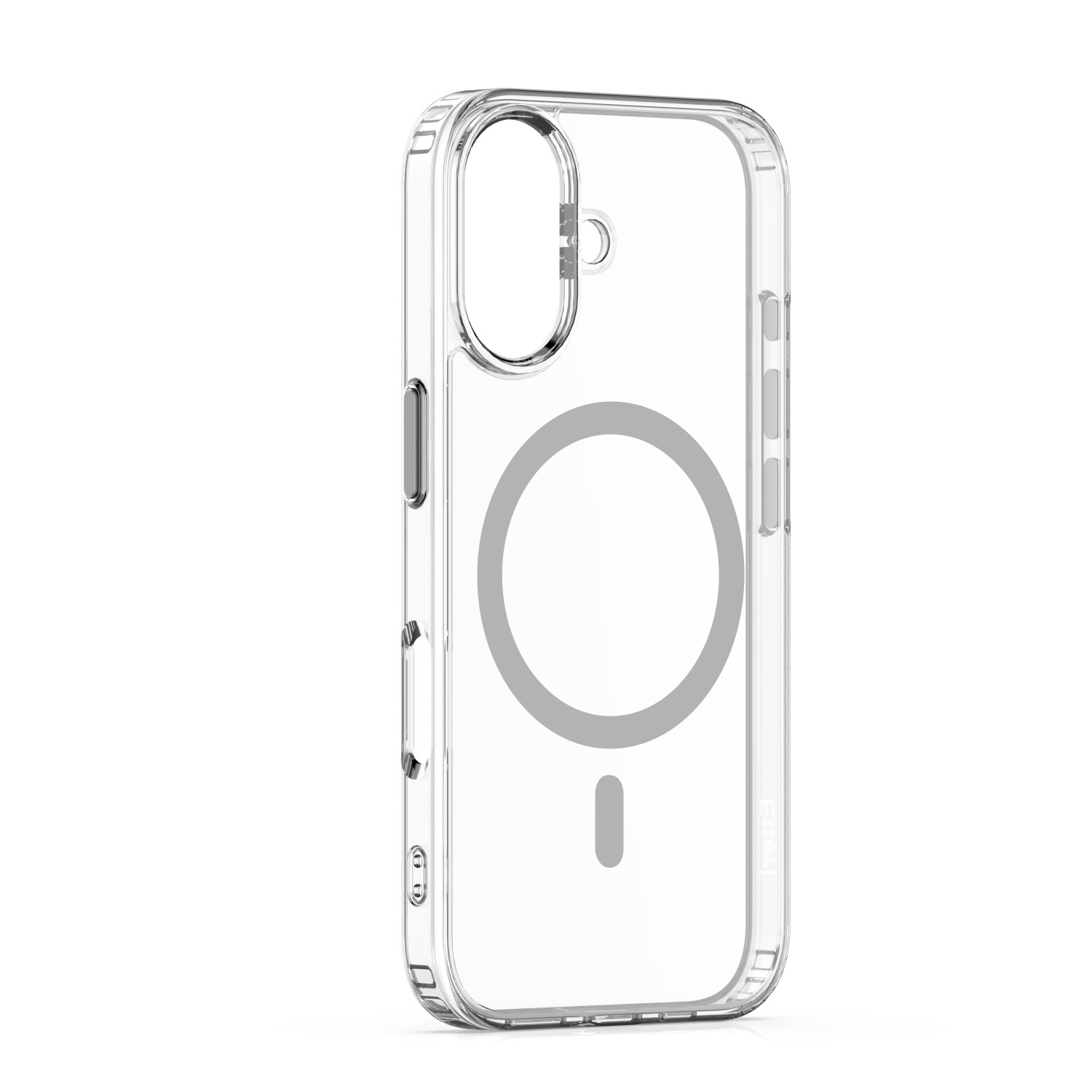 Custodia trasparente per telefono con cerchio magnetico.