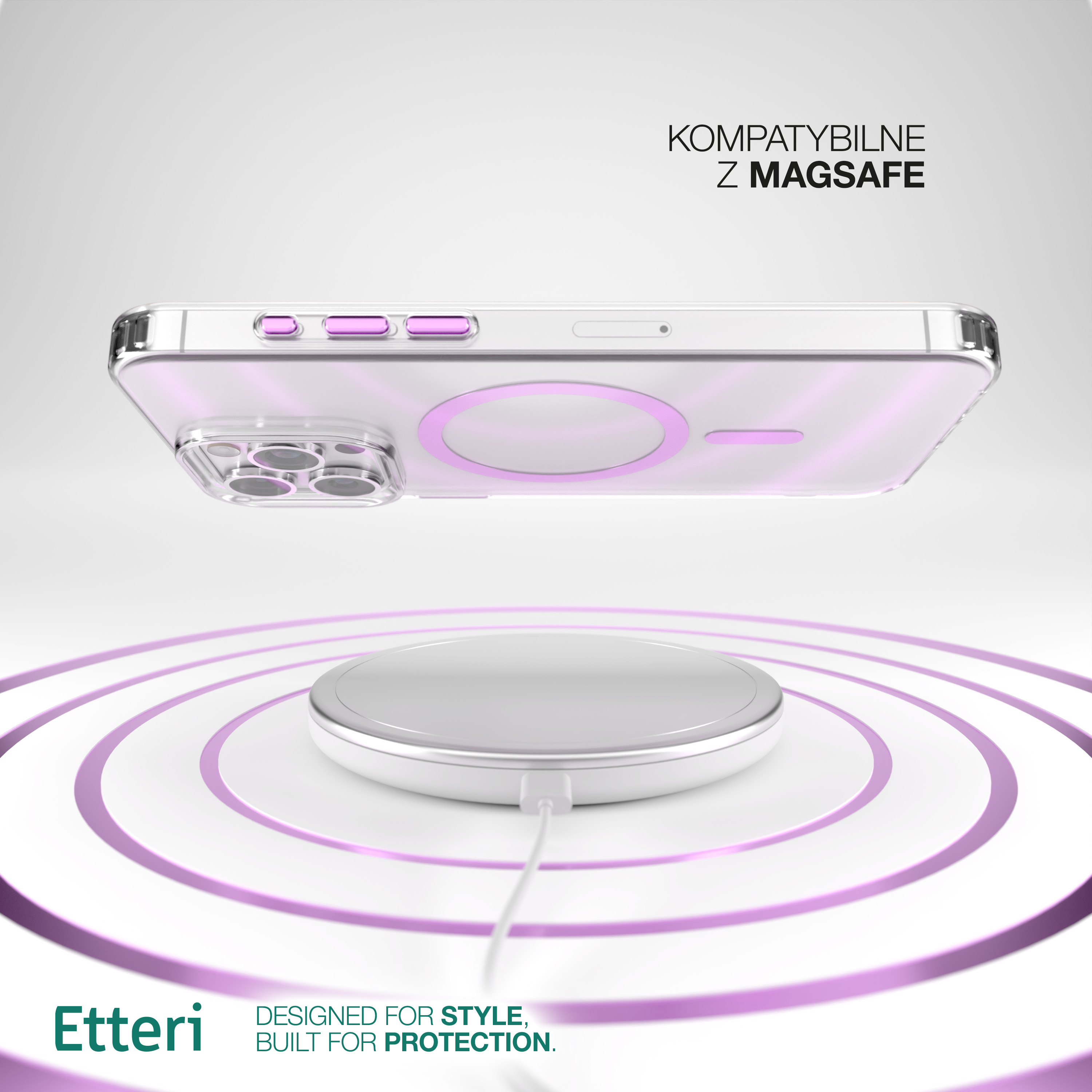 Etui na telefon z ładowarką bezprzewodową, przeznaczone do MagSafe.