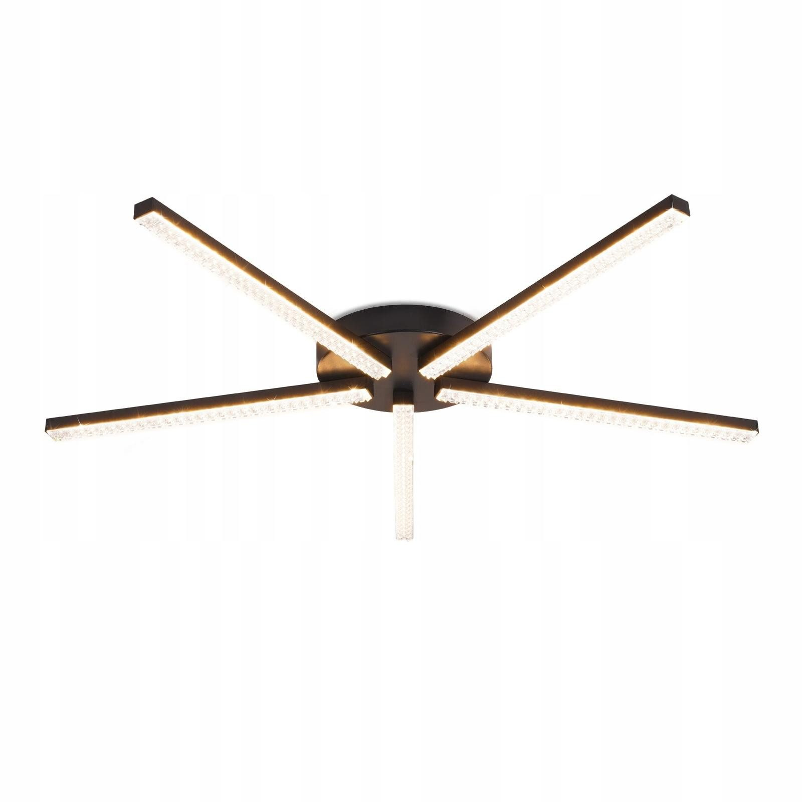 Lampa sufitowa z czarną podstawą i pięcioma ramionami z diodami LED rozchodzącymi się na zewnątrz.