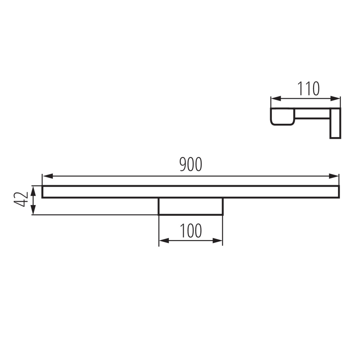 Diagrama con dimensiones de una tabla de madera con un recorte y un estante pequeño.
