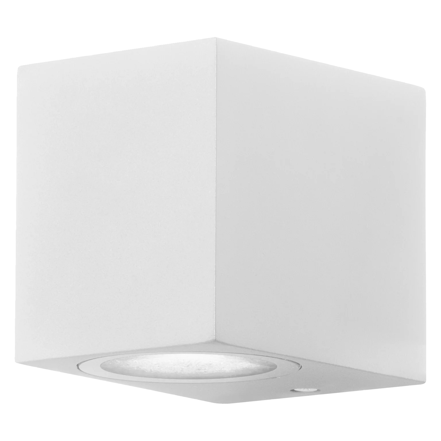 Eine weiße quadratische Wandleuchte mit eingelassenem Licht.