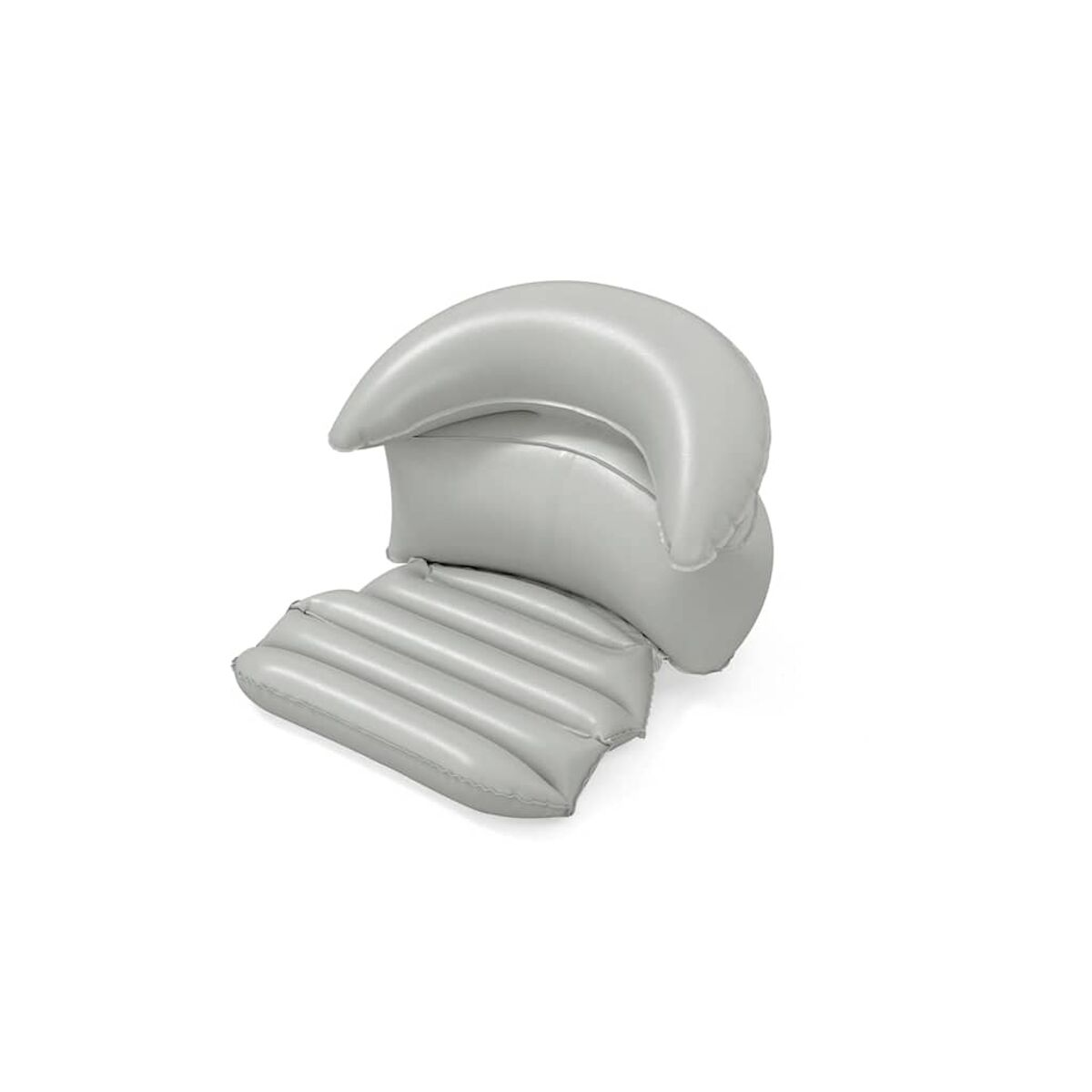 Szare nadmuchiwane siedzenie łodzi. Ma oparcie i część siedzenia z grzbietami.