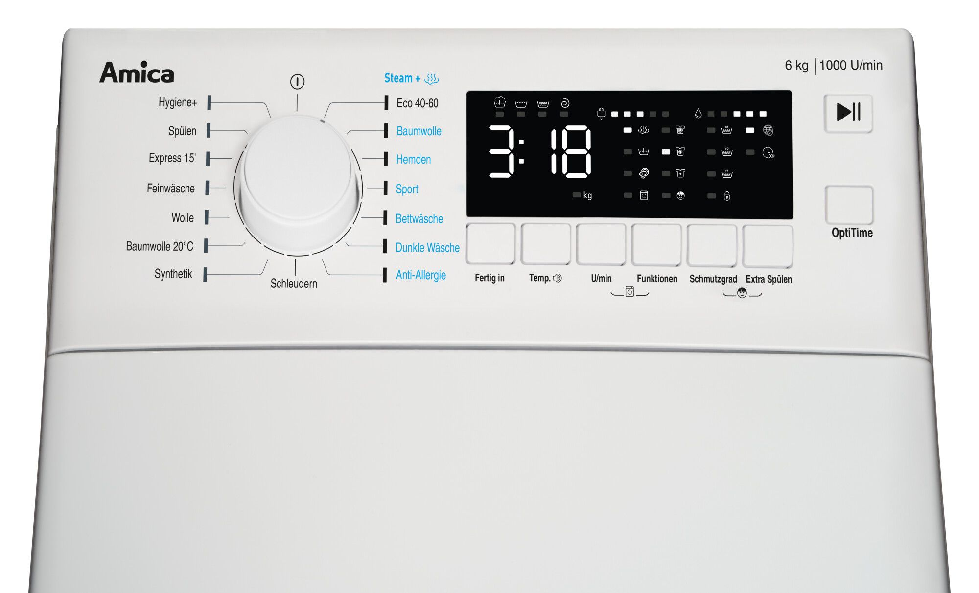 Waschmaschinen-Bedienfeld mit verschiedenen Waschoptionen.