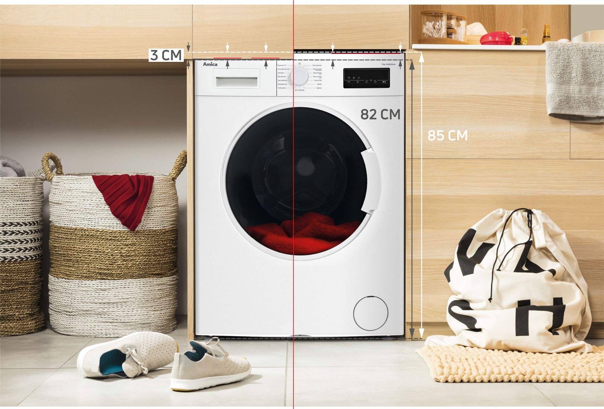 Ein Energielabel für eine Waschmaschine. Grün bis rot.