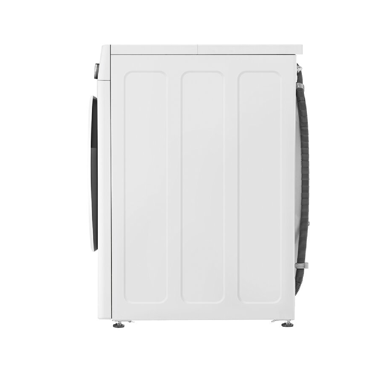 Lavadora blanca con la puerta abierta, mostrando el interior y un panel de control. El fondo es blanco.
