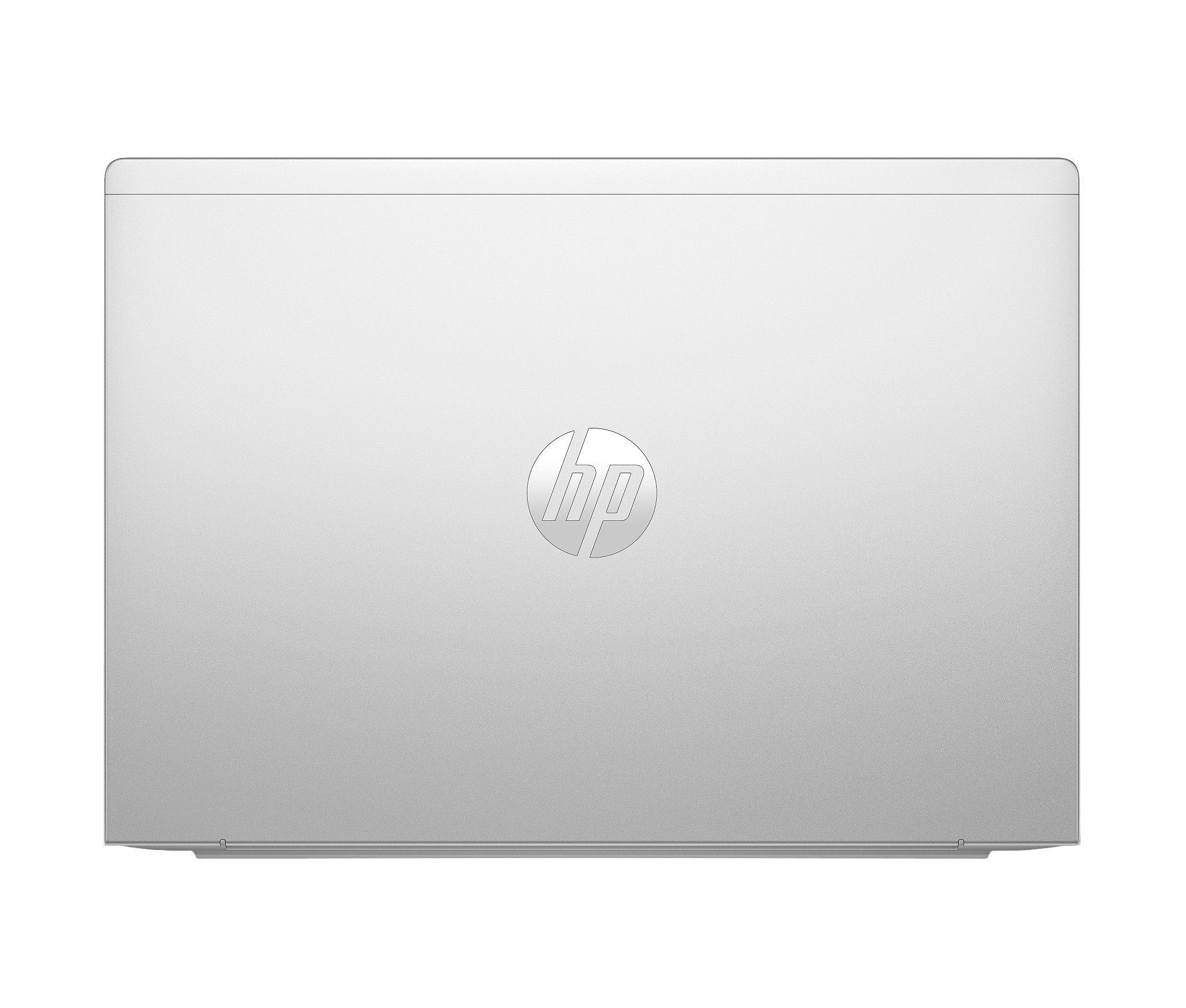 Retro del laptop, argento con un logo HP al centro.