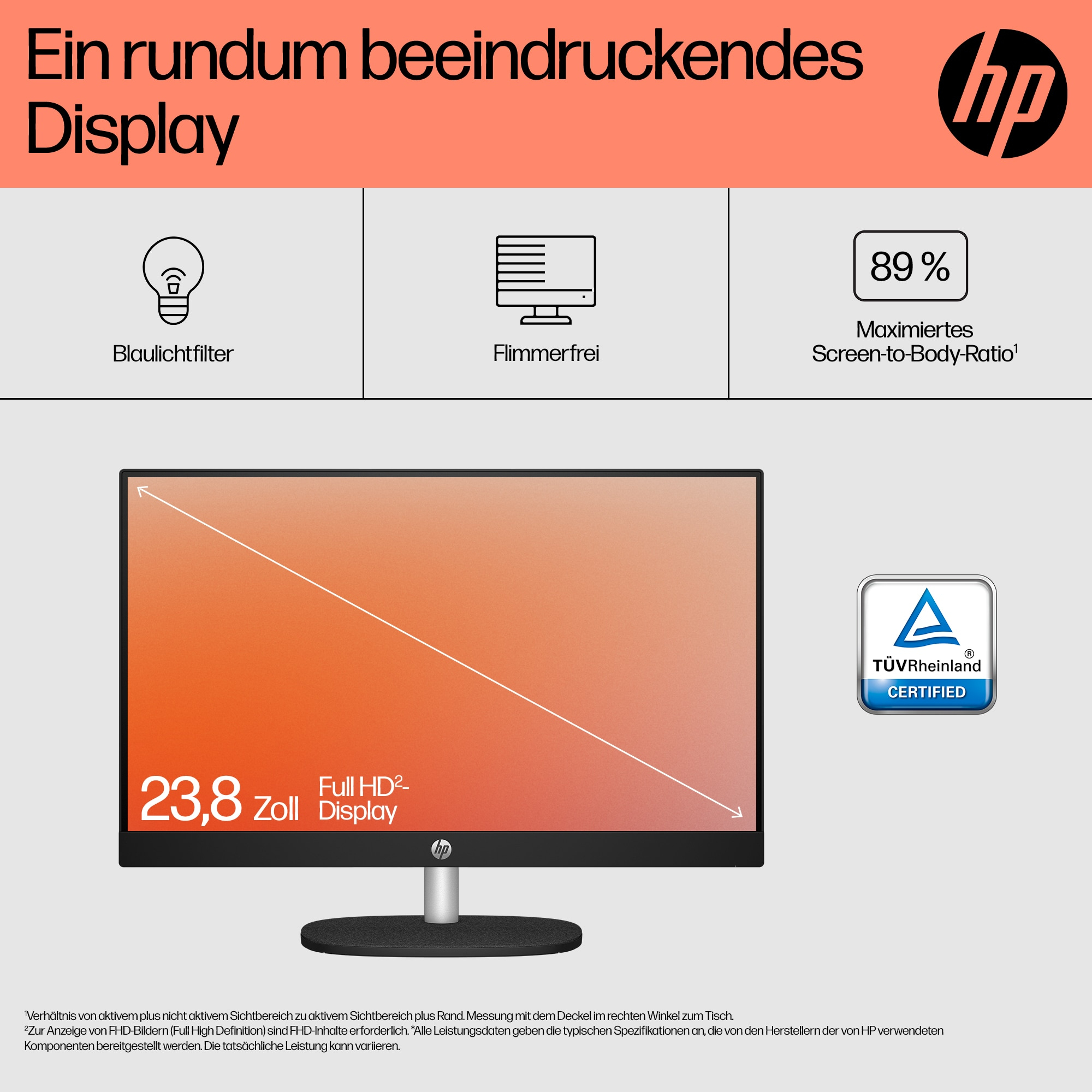 Reklama monitora komputerowego. Ekran jest włączony i wyświetla informacje.