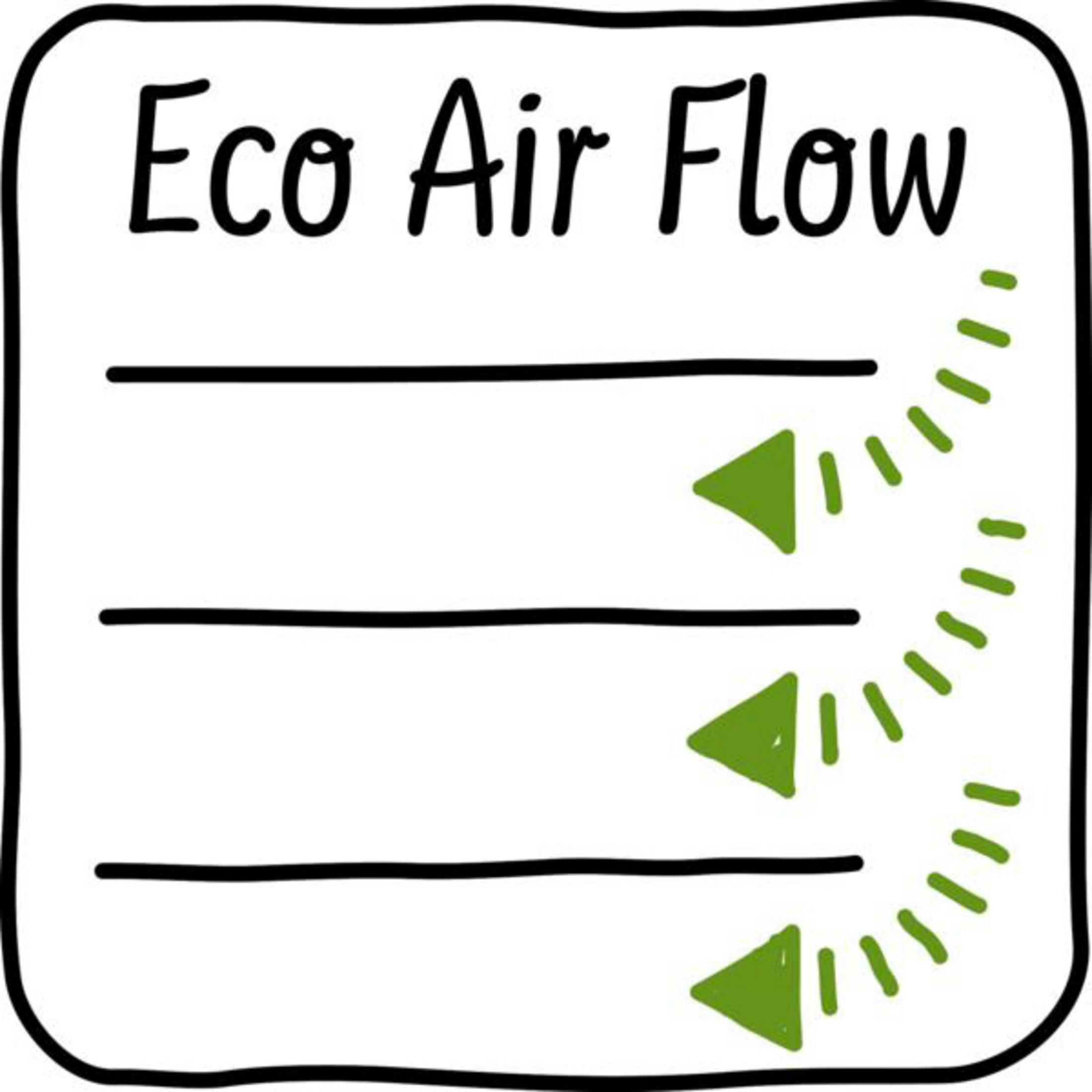 Eine Eco Air Flow Grafik mit Pfeilen und Linien auf weißem Hintergrund.