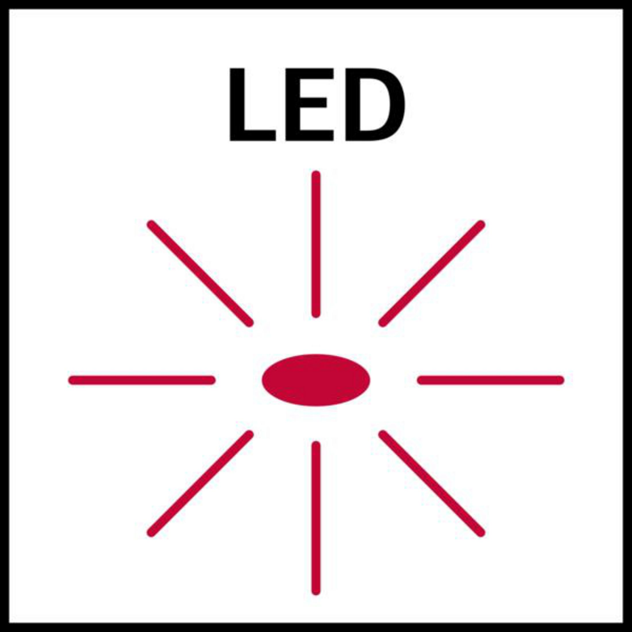 LED-Symbol mit roten Linien und rotem Zentrum.