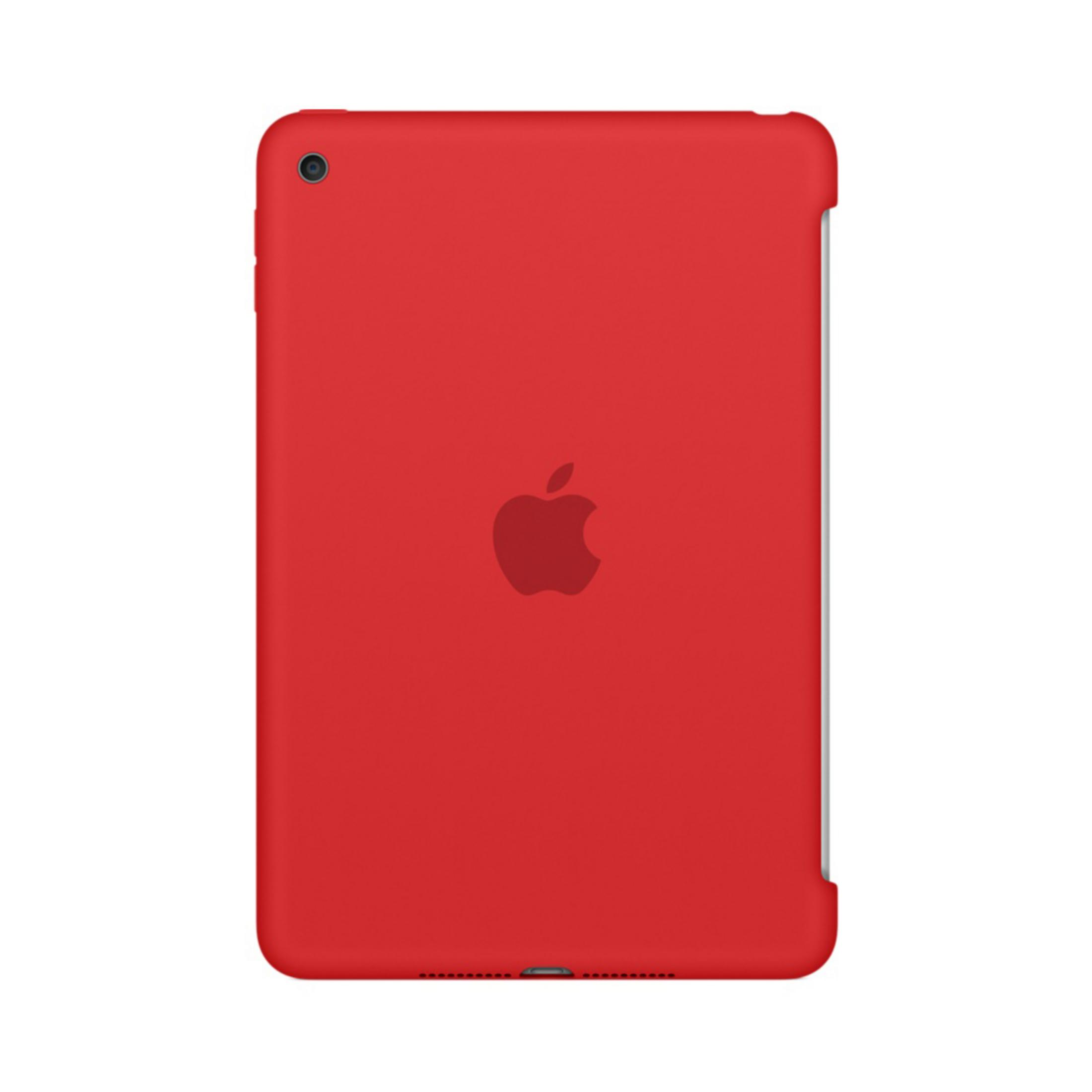 Custodia iPad rossa con logo Apple. Copre il retro del dispositivo.