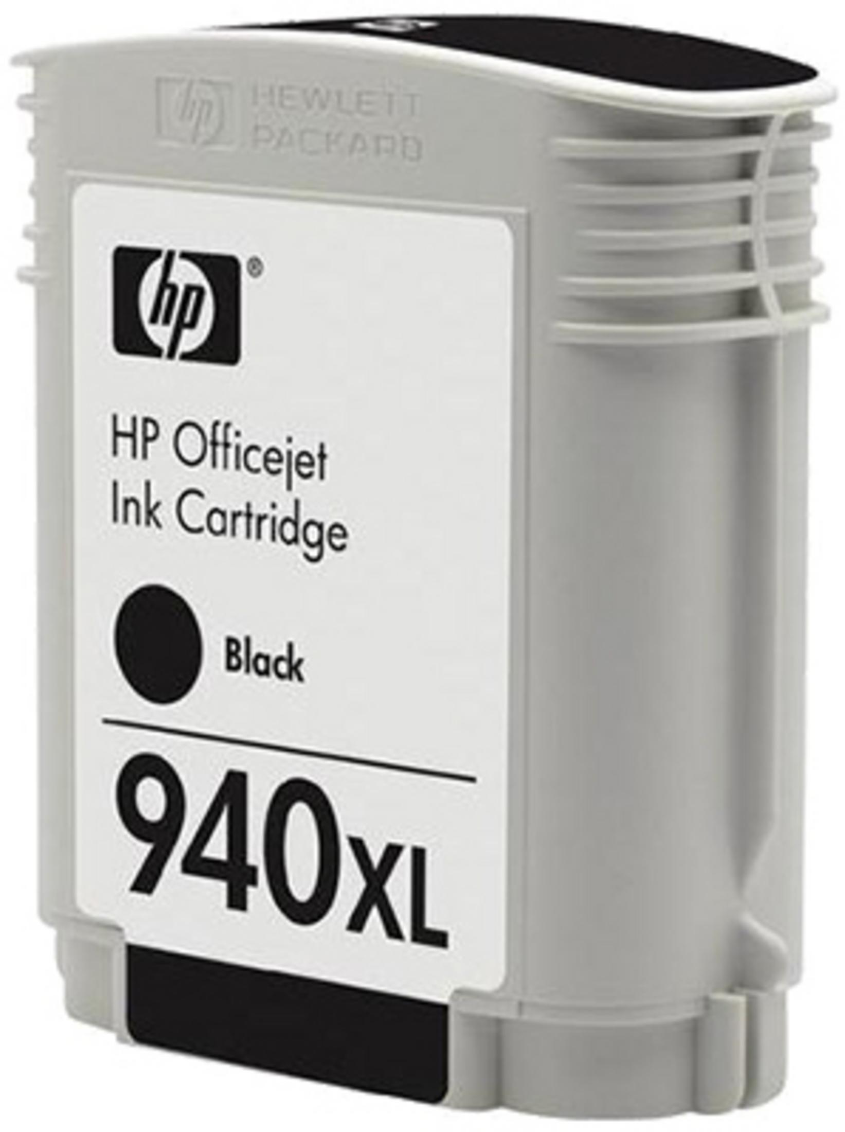 Eine HP Officejet Tintenpatrone, schwarze Tinte, mit HP-Logo und Produktinformationen.