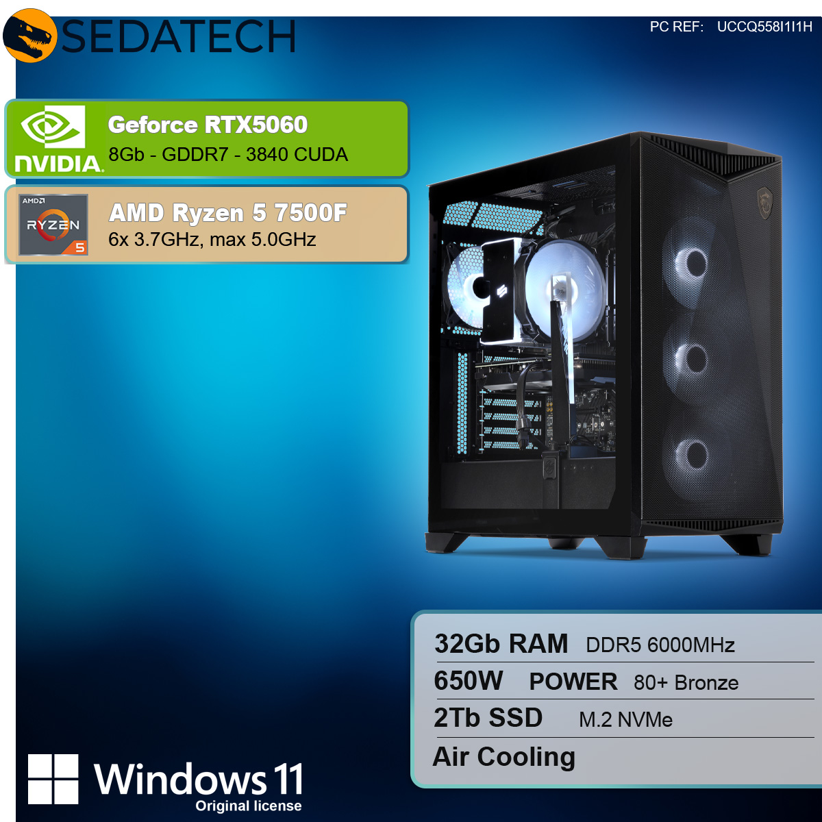 Componenti PC gaming con descrizioni. Include dettagli su GPU, CPU, RAM e SSD.