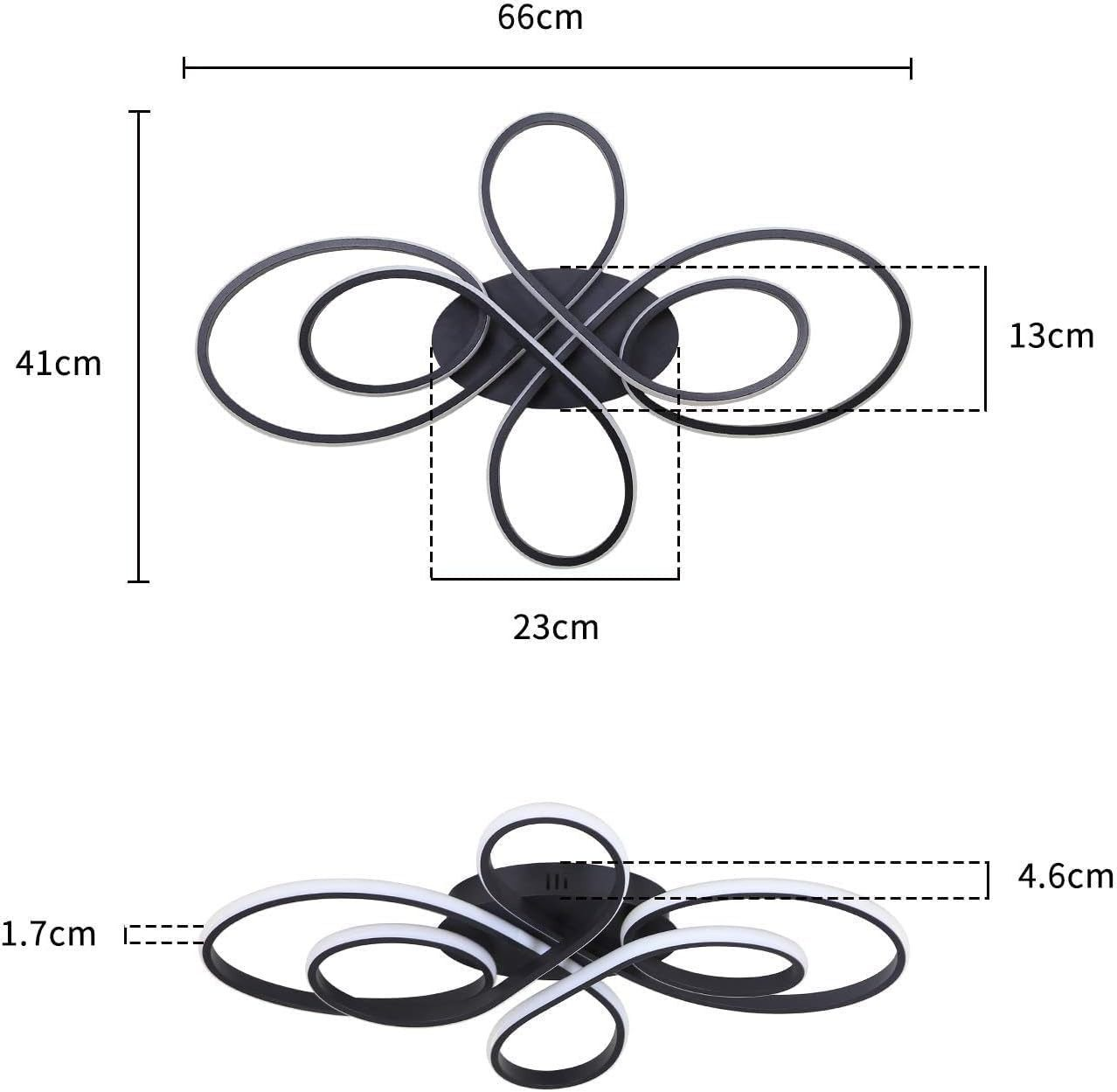Lámpara de techo en blanco y negro con dimensiones.