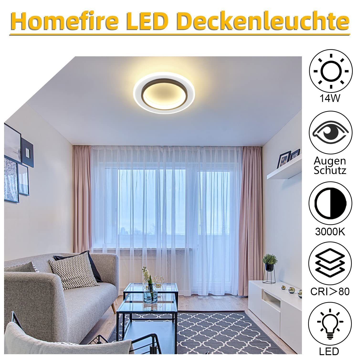 Ein Wohnzimmer mit einer modernen Deckenleuchte.