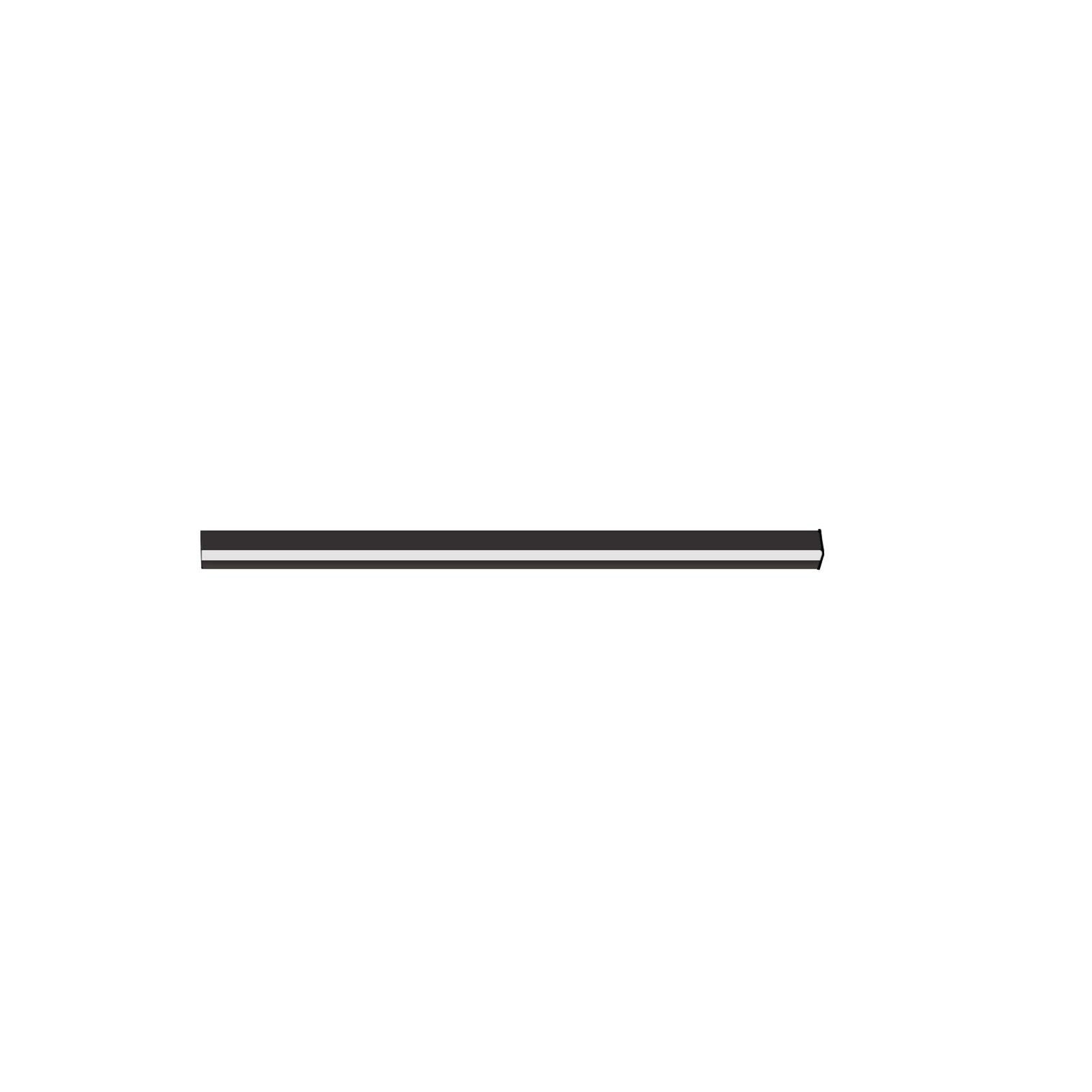 Wąska, prosta biała linia z dwiema cienkimi czarnymi liniami na krawędziach, na białym tle.