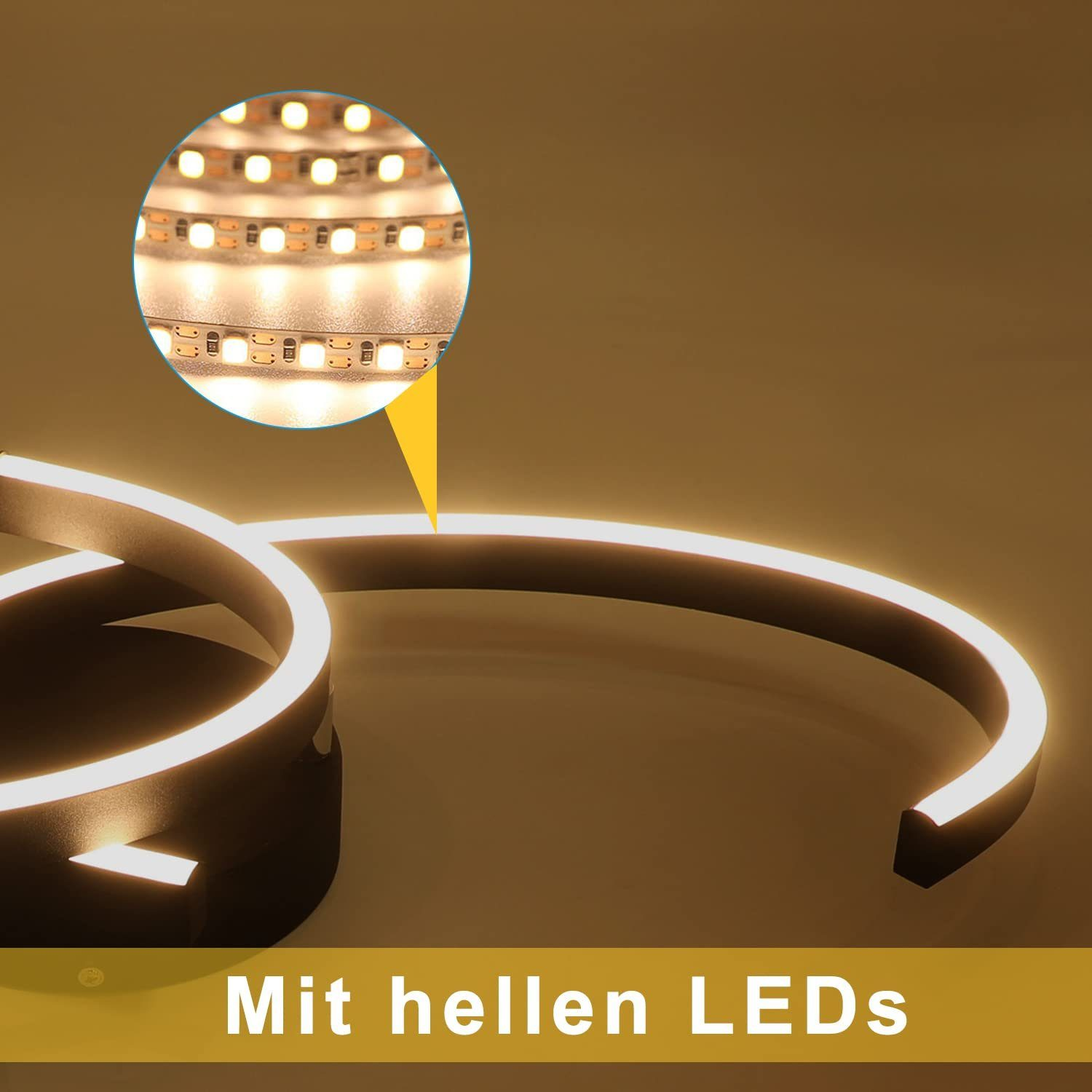 Zbliżenie podświetlonego paska LED. Tekst: Mit hellen LEDs.